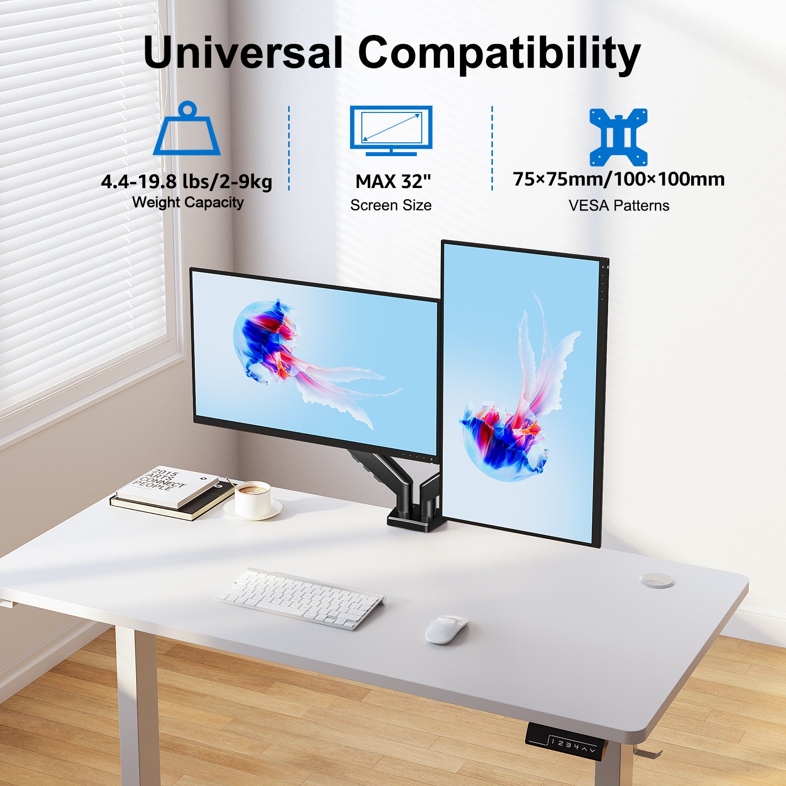 HOMOUNT Dual Monitor Mount Stand for 13-32 inch, Gas Spring Monitor Arm for 2 Monitor, Dual Monitor Desk Mount with Tilt, Swivel, Rotation,Each Arm Holds Max 19.8 lbs