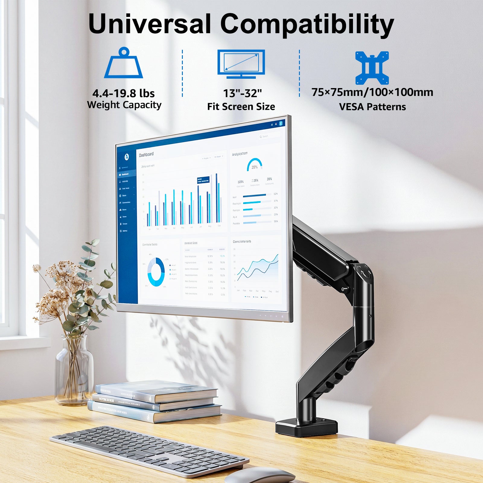 HOMOUNT Single Monitor Desk Mount for 13-32 Inch, 4.4-19.8lbs Screens, Adjustable Gas Spring Monitor Arm, Monitors Stand with Tilt, Swivel, Rotatable