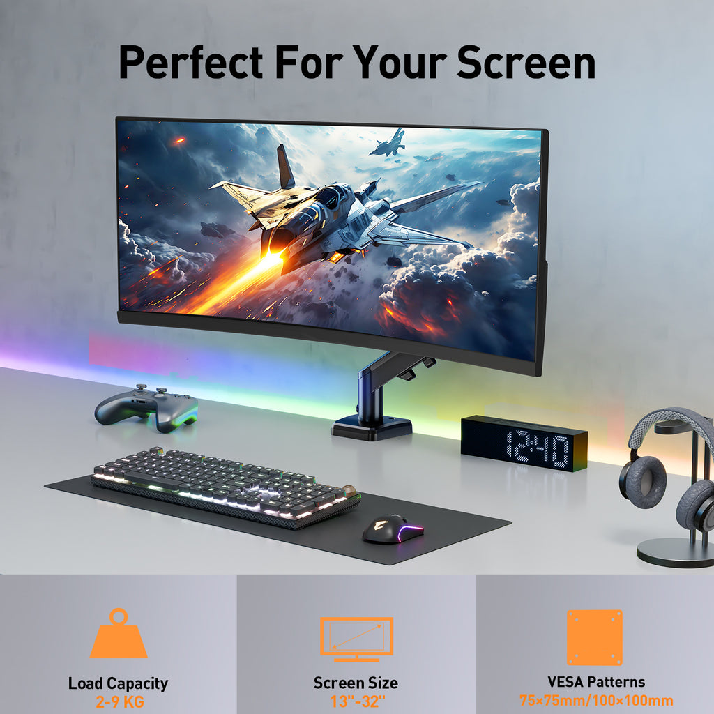 HOMOUNT Single Monitor Desk Mount for 13-32 Inch, 4.4-19.8lbs Screens, Adjustable Gas Spring Monitor Arm, Monitors Stand with Tilt, Swivel, Rotatable