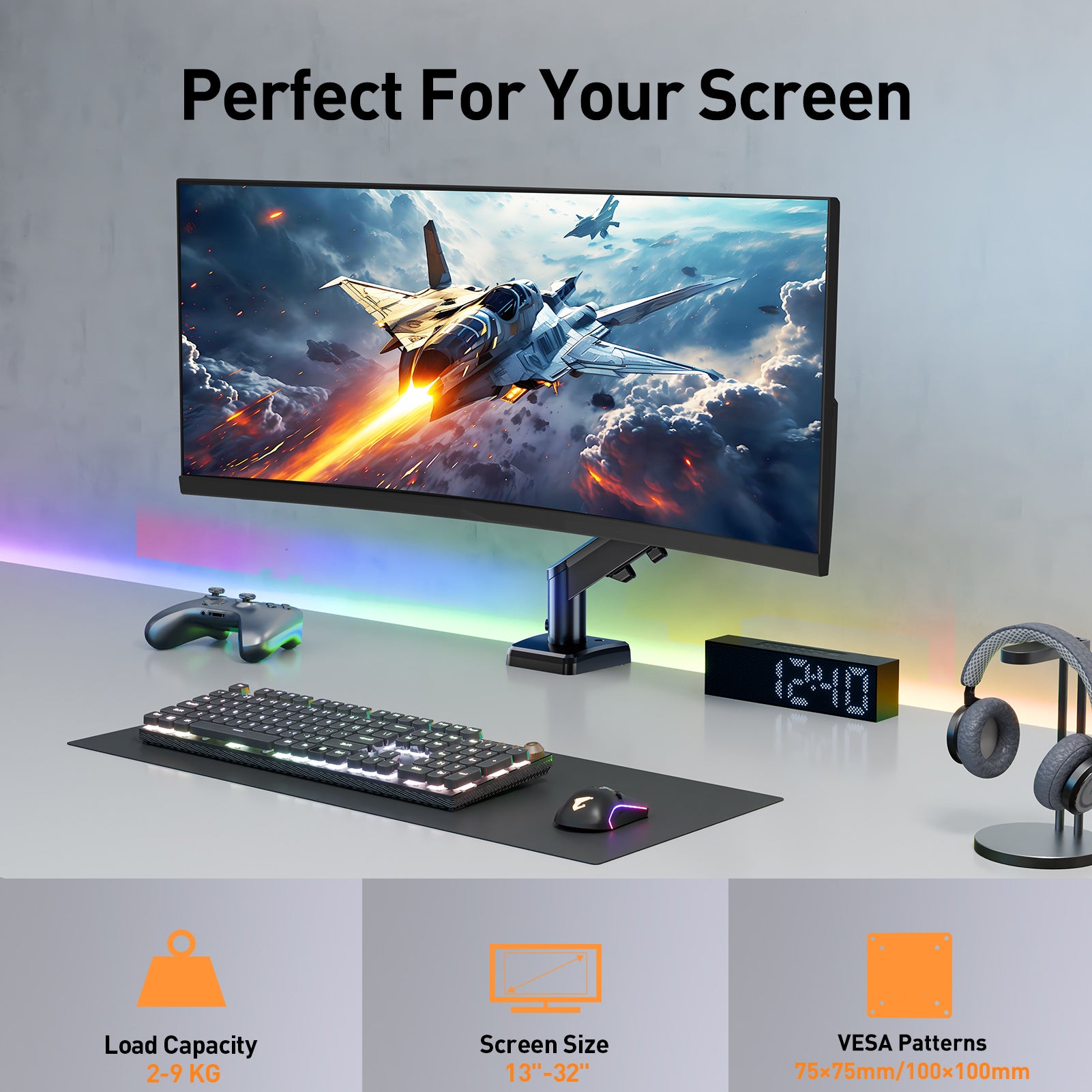 HOMOUNT Single Monitor Desk Mount for 13-32 Inch, 4.4-19.8lbs Screens, Adjustable Gas Spring Monitor Arm, Monitors Stand with Tilt, Swivel, Rotatable