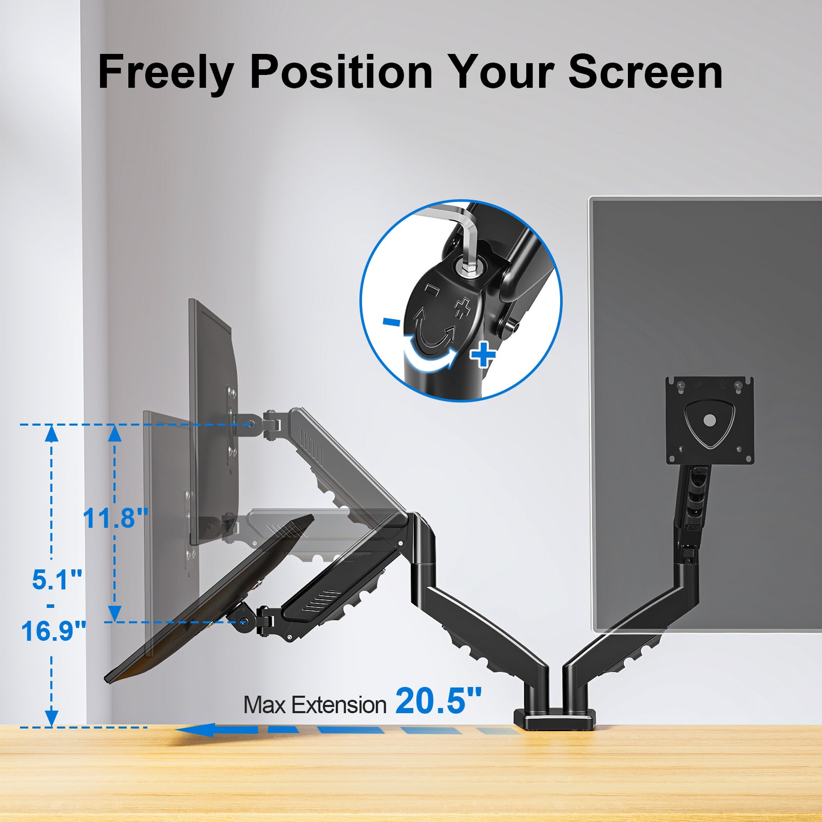 HOMOUNT Dual Monitor Mount Stand for 13-32 inch, Gas Spring Monitor Arm for 2 Monitor, Dual Monitor Desk Mount with Tilt, Swivel, Rotation,Each Arm Holds Max 19.8 lbs
