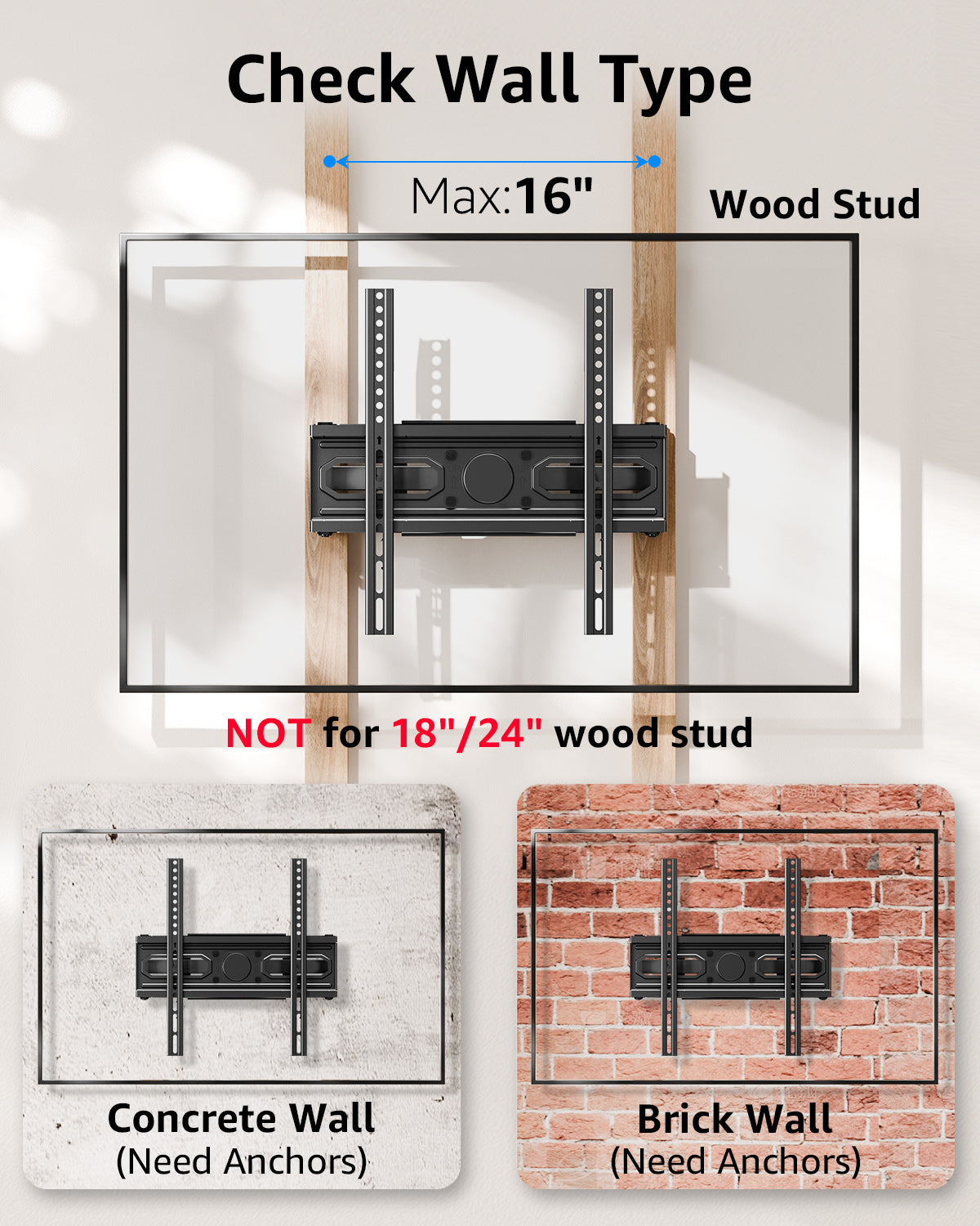HOMOUNT Full Motion TV Wall Mount, TV Mount for Most 26-65 Inch Flat/Curved TVs, Wall Mount TVs Bracket with Dual Swivel Articulating Arm, Fit 8“ 12” 16" Wood Stud, Max VESA 400x400mm up to 88 LBS