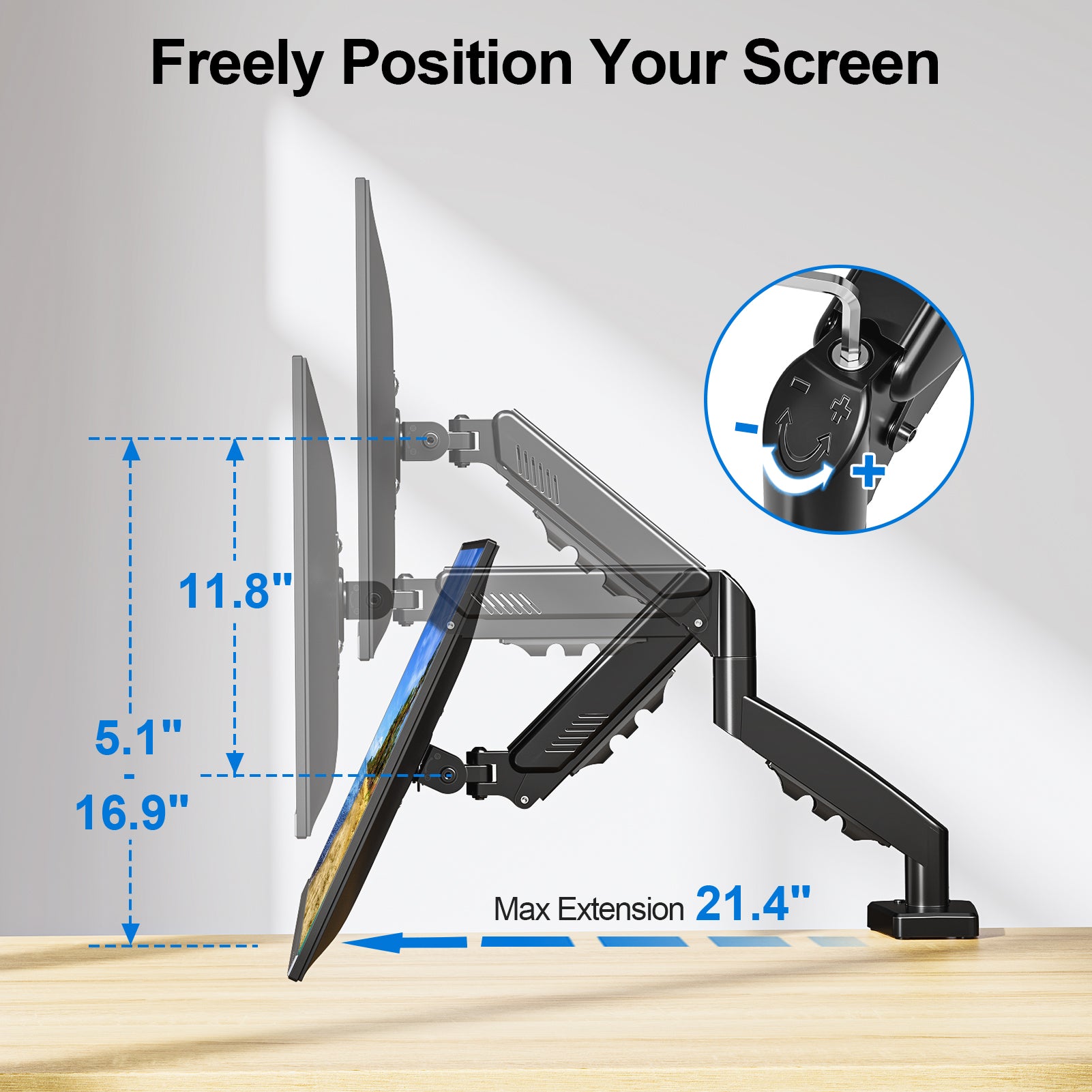 HOMOUNT Single Monitor Desk Mount for 13-32 Inch, 4.4-19.8lbs Screens, Adjustable Gas Spring Monitor Arm, Monitors Stand with Tilt, Swivel, Rotatable