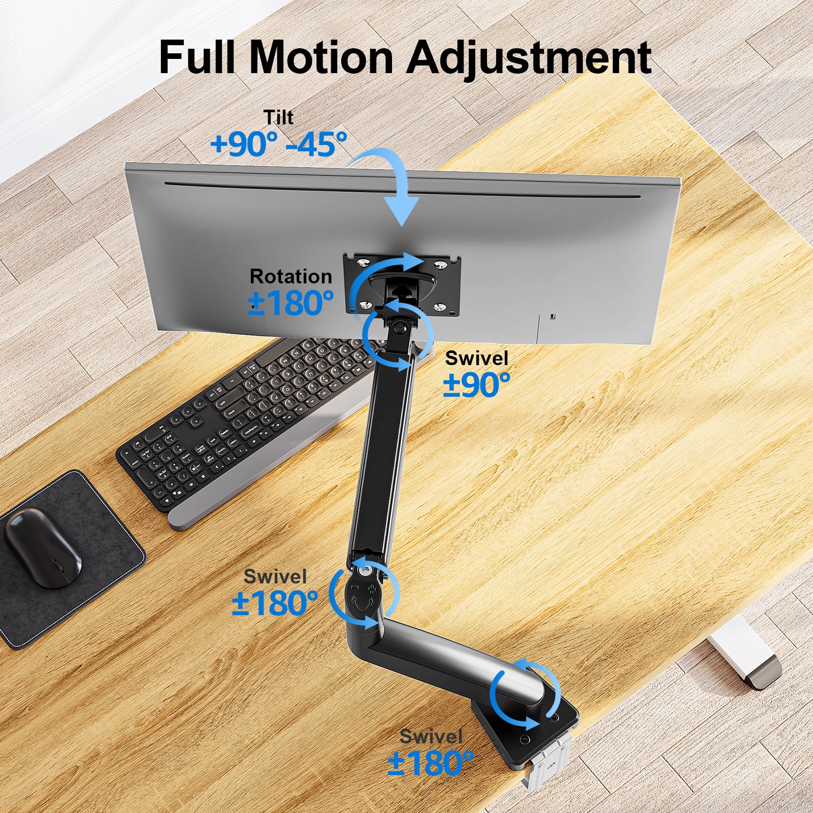 HOMOUNT Single Monitor Desk Mount for 13-32 Inch, 4.4-19.8lbs Screens, Adjustable Gas Spring Monitor Arm, Monitors Stand with Tilt, Swivel, Rotatable