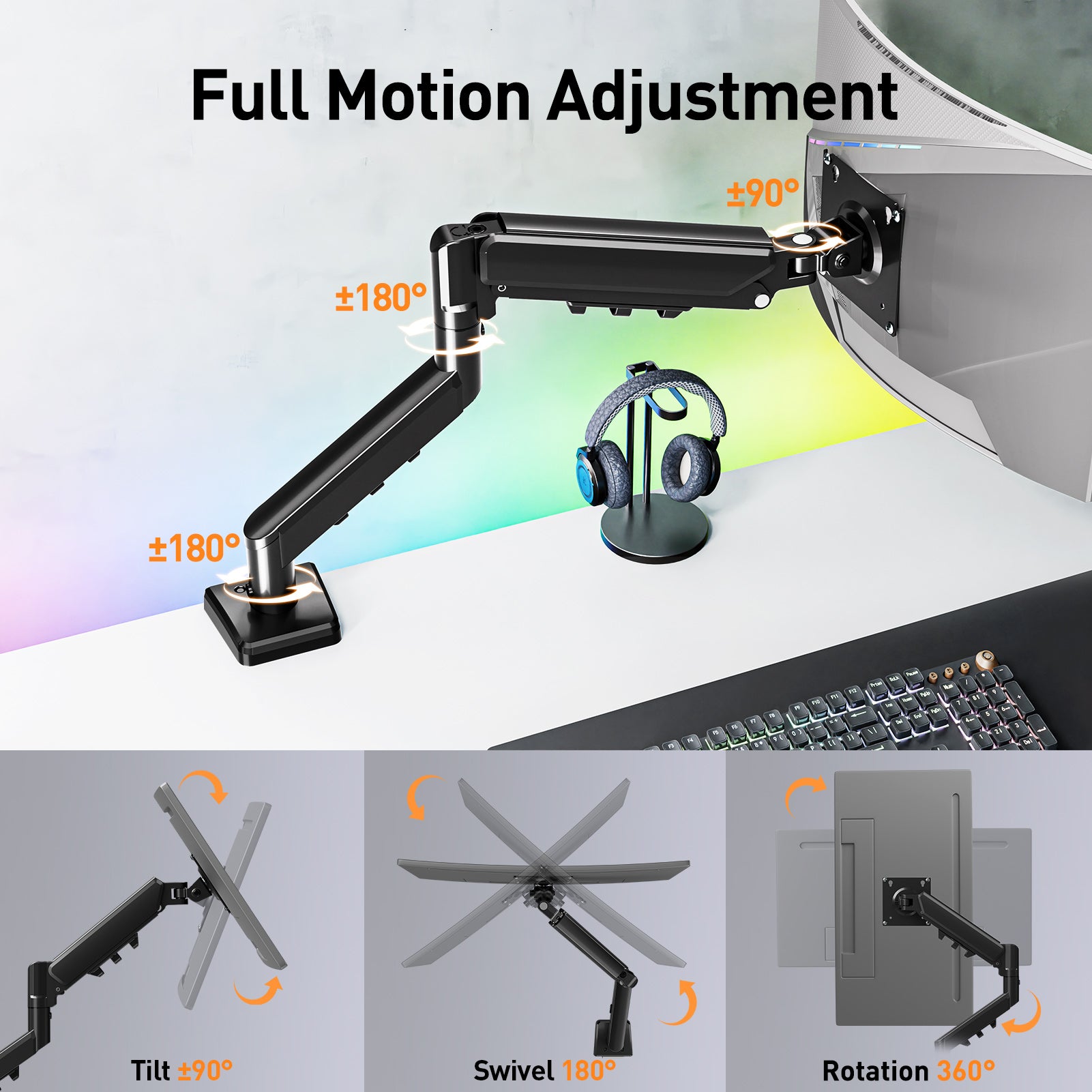 HOMOUNT Single Monitor Desk Mount for 13-32 Inch, 4.4-19.8lbs Screens, Adjustable Gas Spring Monitor Arm, Monitors Stand with Tilt, Swivel, Rotatable