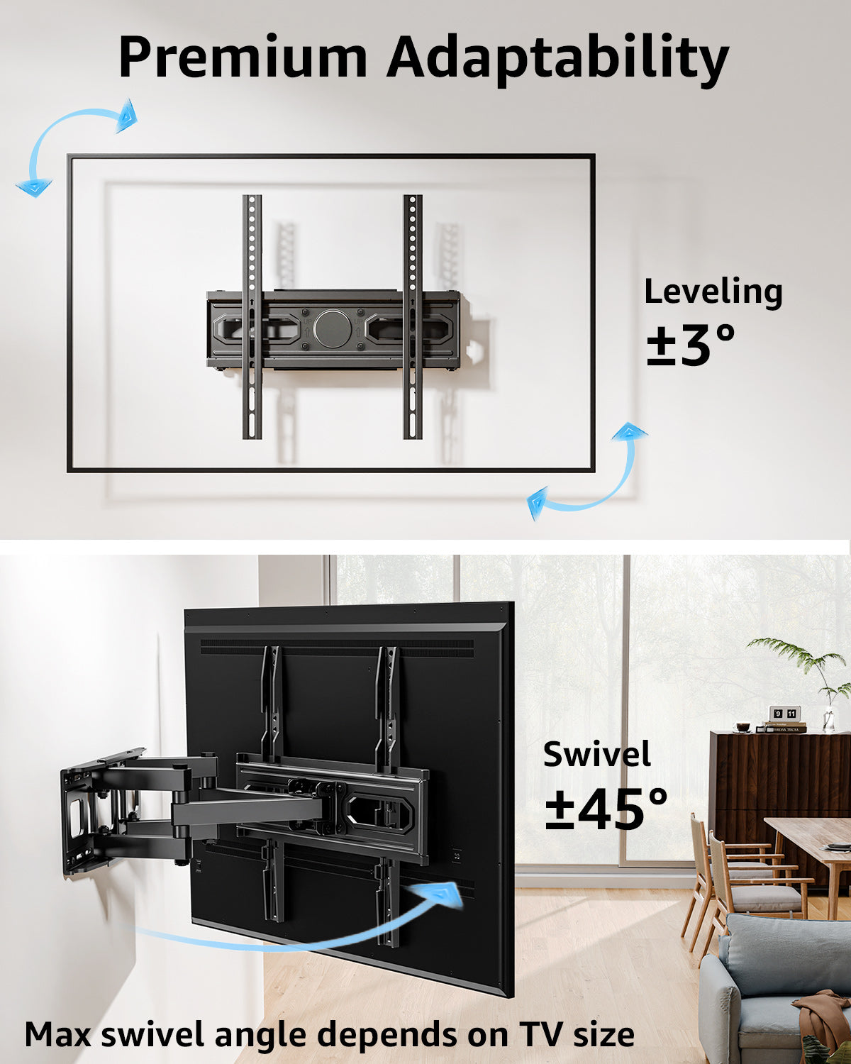 HOMOUNT Full Motion TV Wall Mount, TV Mount for Most 26-65 Inch Flat/Curved TVs, Wall Mount TVs Bracket with Dual Swivel Articulating Arm, Fit 8“ 12” 16" Wood Stud, Max VESA 400x400mm up to 88 LBS