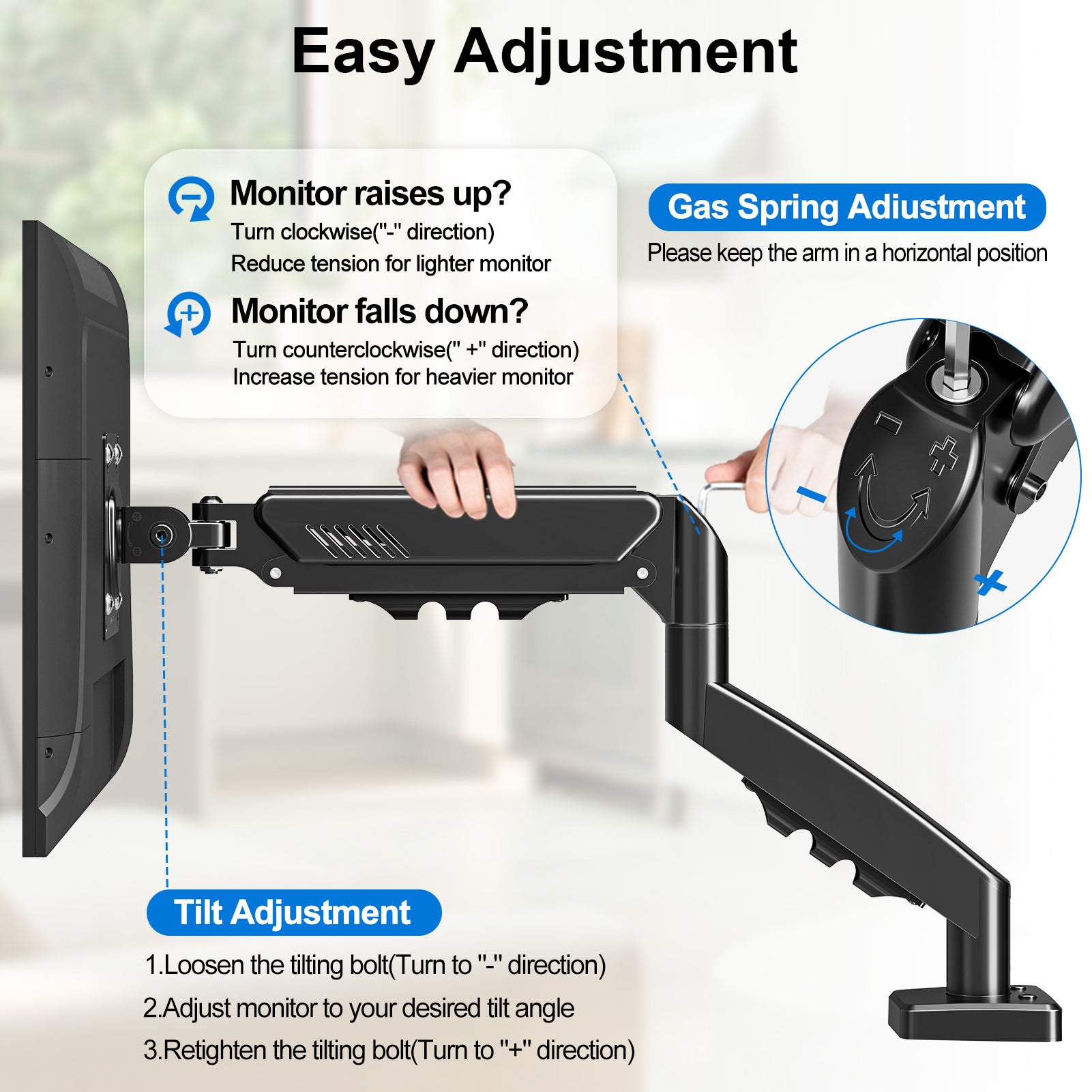 HOMOUNT Dual Monitor Mount Stand for 13-32 inch, Gas Spring Monitor Arm for 2 Monitor, Dual Monitor Desk Mount with Tilt, Swivel, Rotation,Each Arm Holds Max 19.8 lbs