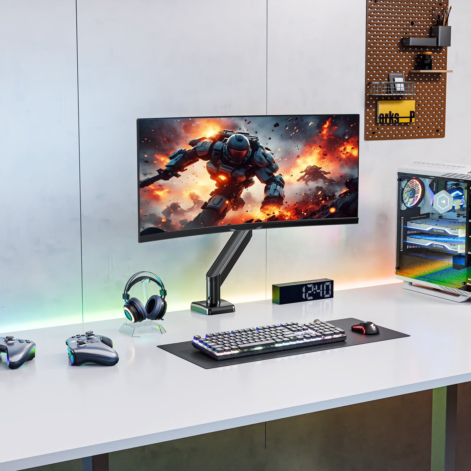 HOMOUNT Single Monitor Desk Mount for 13-32 Inch, 4.4-19.8lbs Screens, Adjustable Gas Spring Monitor Arm, Monitors Stand with Tilt, Swivel, Rotatable