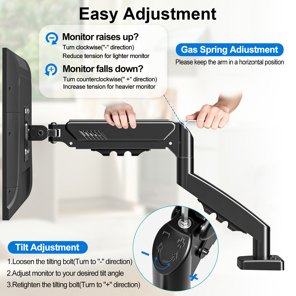 HOMOUNT Single Monitor Desk Mount for 13-32 Inch, 4.4-19.8lbs Screens, Adjustable Gas Spring Monitor Arm, Monitors Stand with Tilt, Swivel, Rotatable
