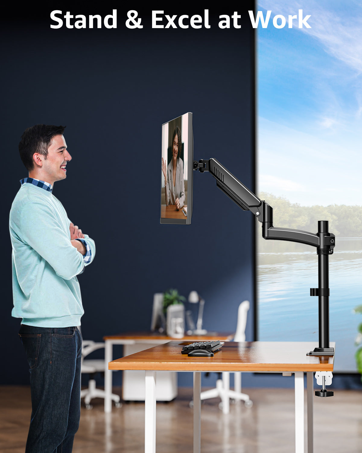 HOMOUNT Single Monitor Arm for 13-32inch,Full-Motion Monitor Mount,Height Adjustable Monitor Stand for Desk,with C-Clamp＆Grommet Base,Holds Max 22lbs