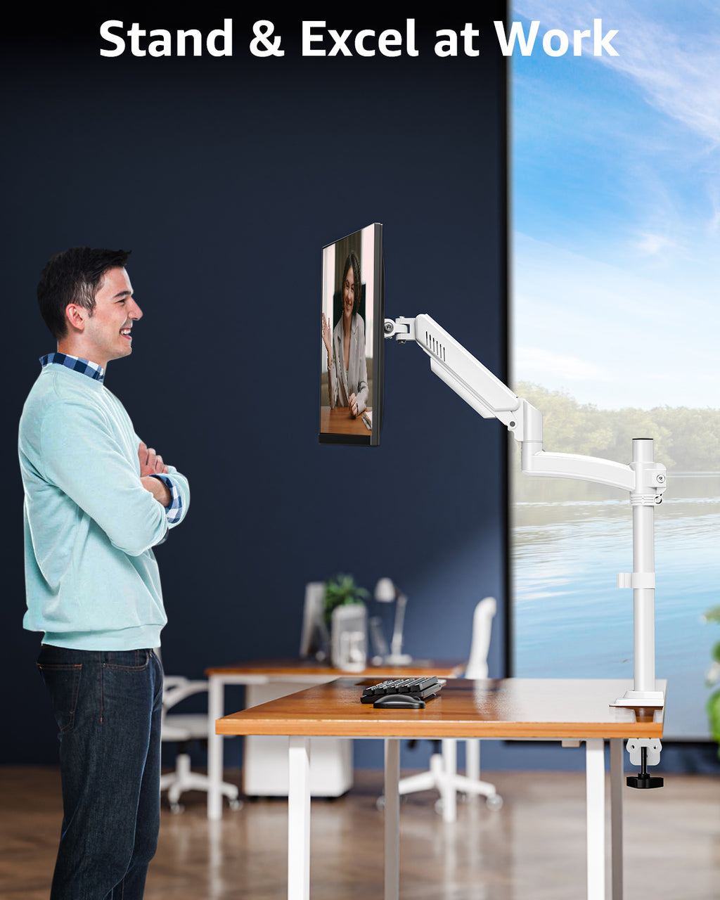 HOMOUNT Single Monitor Arm for 22-32inch, Full-Motion Monitor Mount, Height Adjustable Monitor Stand for Desk, Holds 4.4-22lbs, White