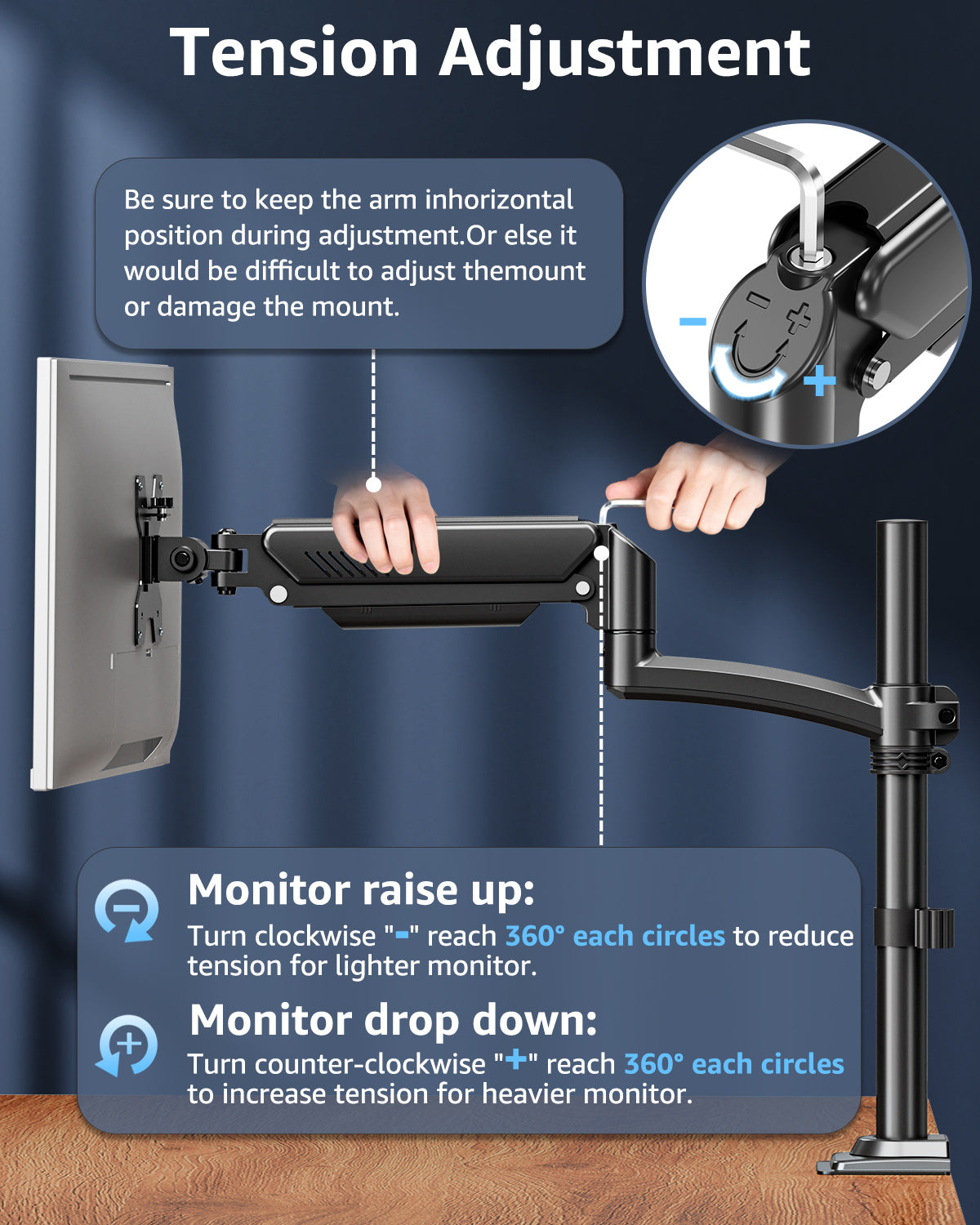 HOMOUNT Single Monitor Arm for 13-32inch,Full-Motion Monitor Mount,Height Adjustable Monitor Stand for Desk,with C-Clamp＆Grommet Base,Holds Max 22lbs