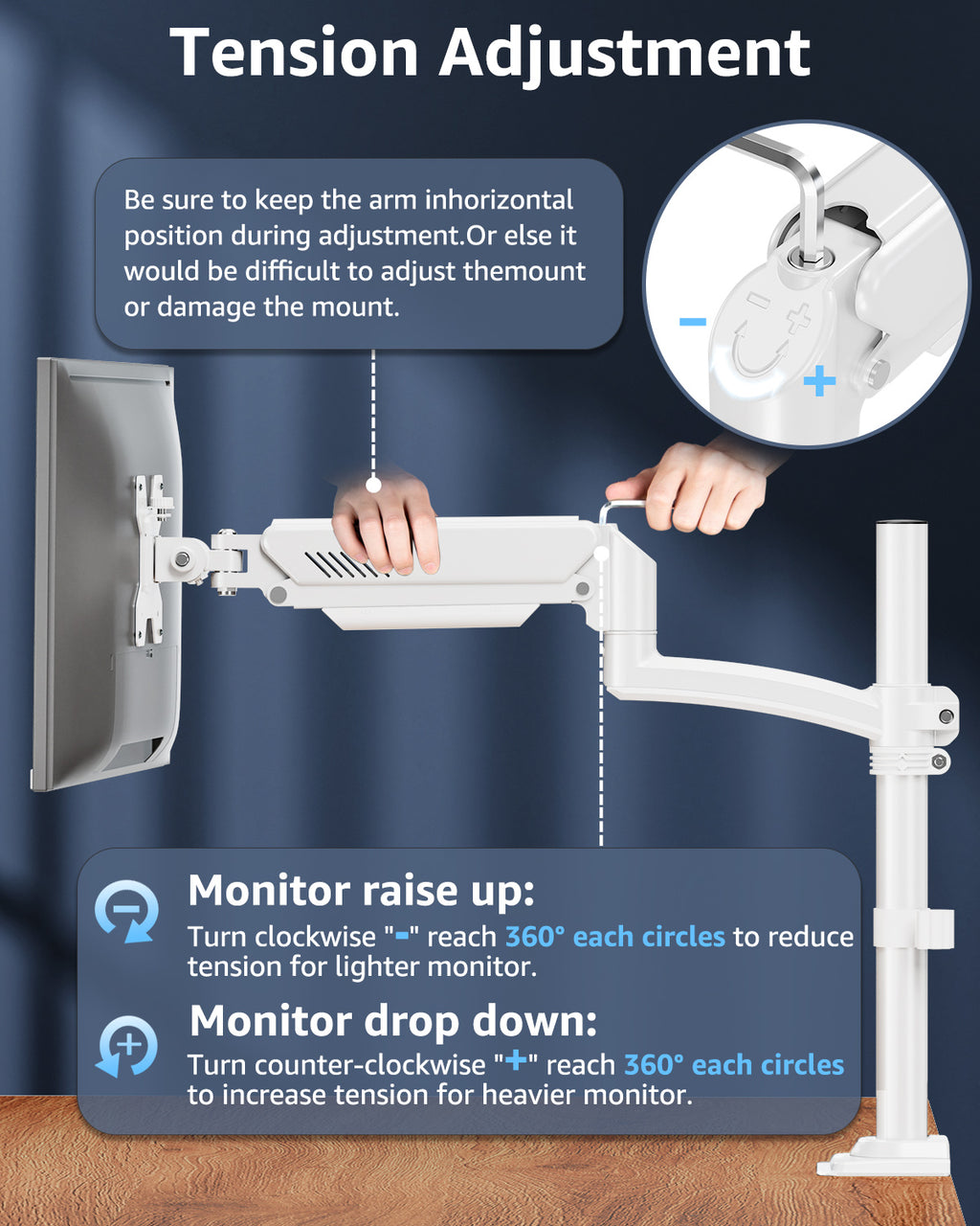HOMOUNT Single Monitor Arm for 22-32inch, Full-Motion Monitor Mount, Height Adjustable Monitor Stand for Desk, Holds 4.4-22lbs, White
