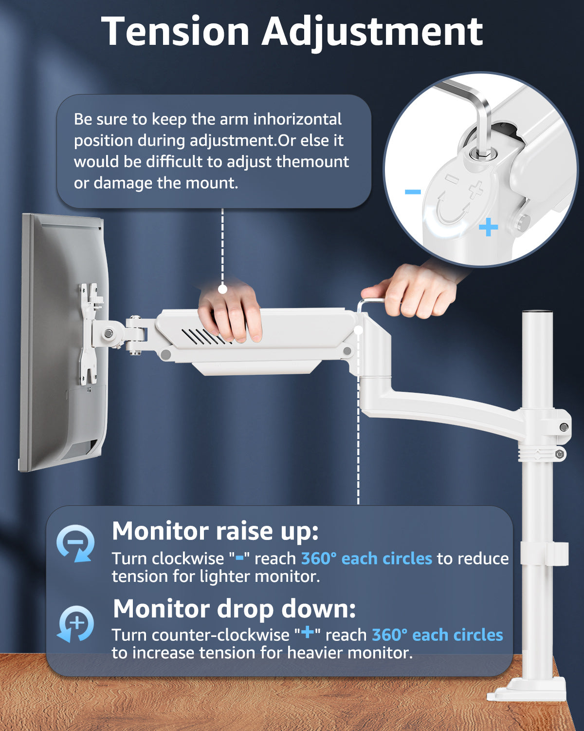 HOMOUNT Single Monitor Arm for 22-32inch, Full-Motion Monitor Mount, Height Adjustable Monitor Stand for Desk, Holds 4.4-22lbs, White