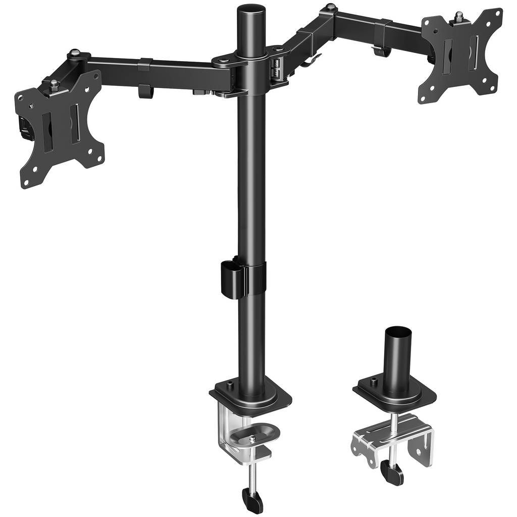 HOMOUNT Dual Monitor Desk Mount for Max 32 Inch, Adjustable Dual Monitor Arm for 2 LCD Screens, Monitor Stand with C-Clamp and Grommet Base, VESA 75x75 /100x100mm, up to 17.6lbs