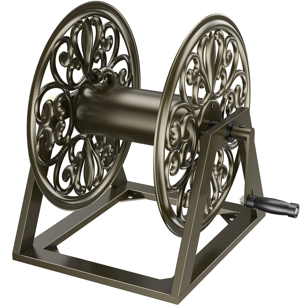 Outlandpro Garden Wall/Floor Mount Hose Reel, Decorative Hose Reel Holds 200-Feet of 5/8-Inch Hose