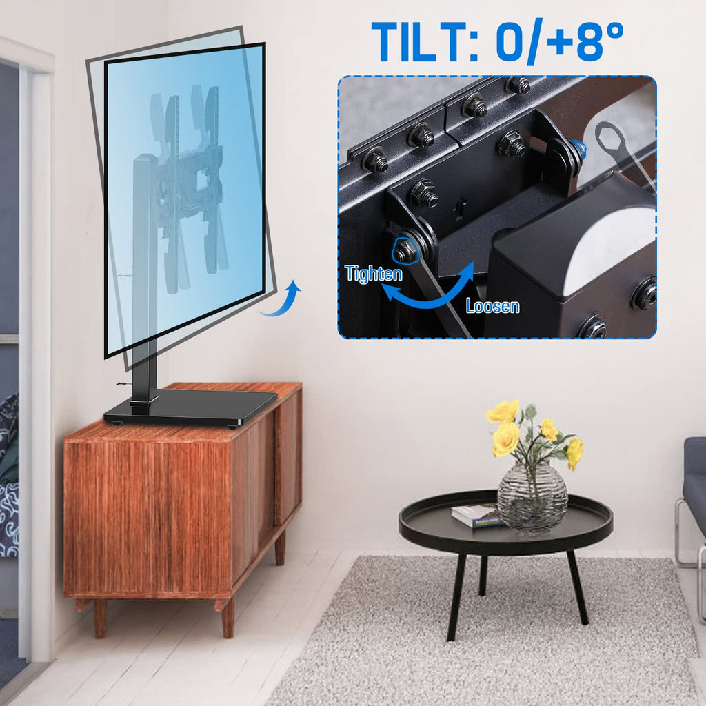 HOMOUNT Universal Table Top TV Stand for 37"-75" Flat Screen TVs, 9 Height Adjustable, Tilt, Swivel TV Base with Tempered Glass Base,TV Mount Hold up to 88lbs