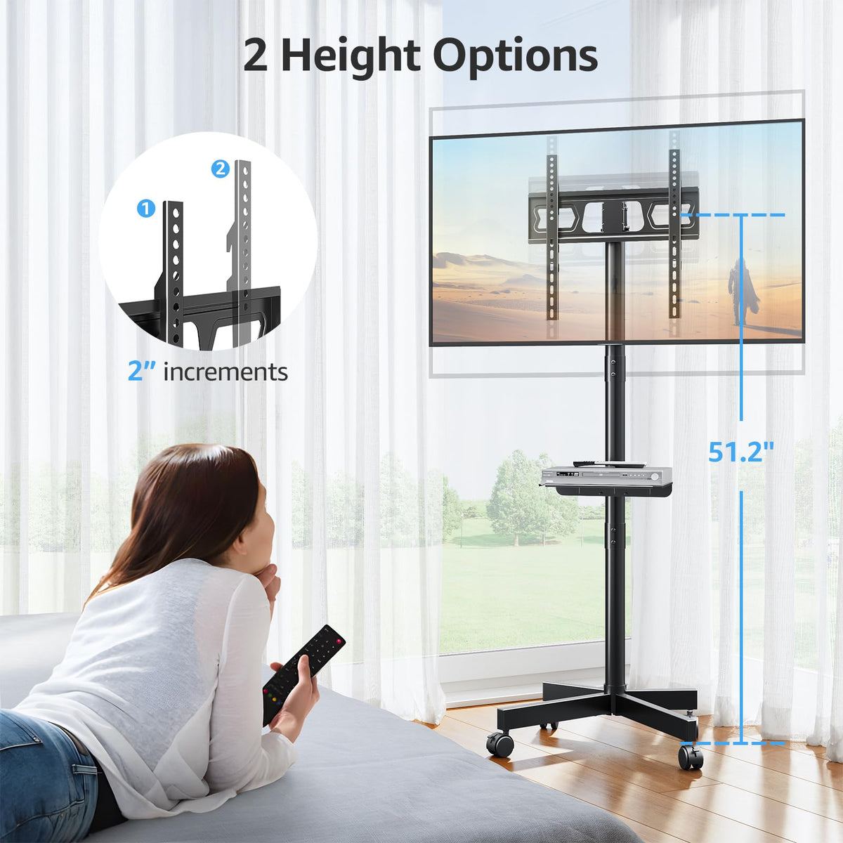 HOMOUNT Mobile TV Stand,Rolling TV Cart for 24-60" TVs, Portable TV Floor Stand with Wheels,Adjustable Shelf & Tilt,Max VESA 400x400mm,up to 77 lbs