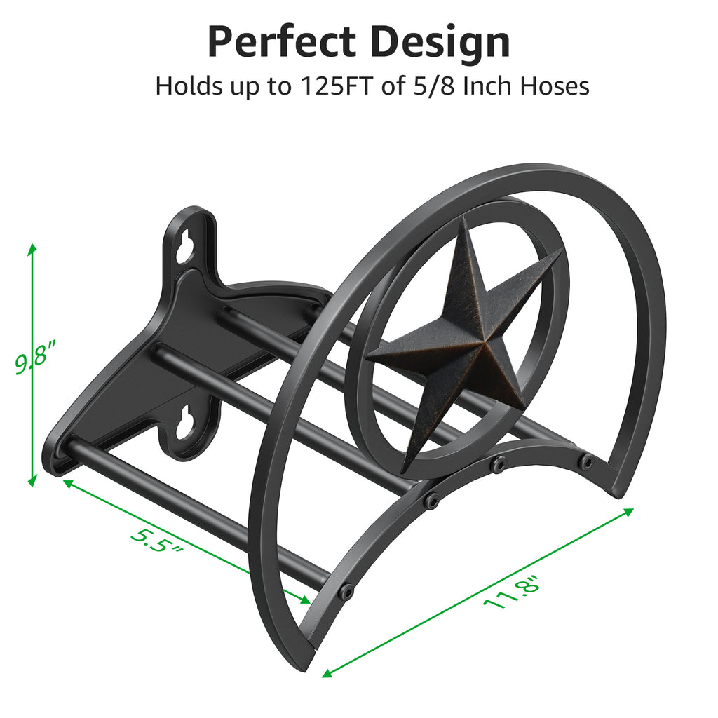 Outlandpro Garden Hose Holder 125Ft Wall-Mounted Hose Reel Decorative Star Durable Hose Hanger