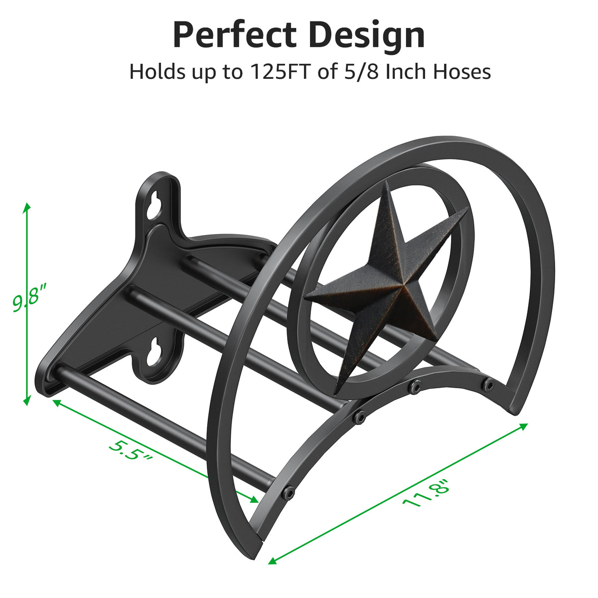 Outlandpro Garden Hose Holder 125Ft Wall-Mounted Hose Reel Decorative Star Durable Hose Hanger