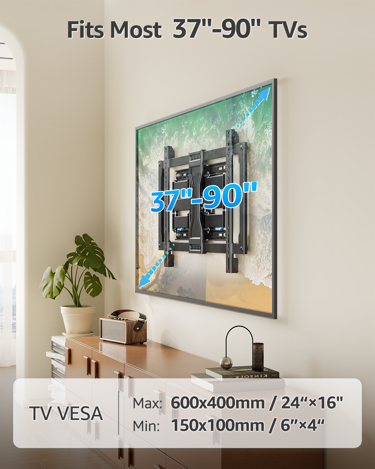HOMOUNT Ultra Slim TV Mount for Most 37-90 inch TVs, Full Motion TV Wall Mount Swivel and Tilt, Wall Mount Bracket Max VESA 600x400mm, up to 132 lbs