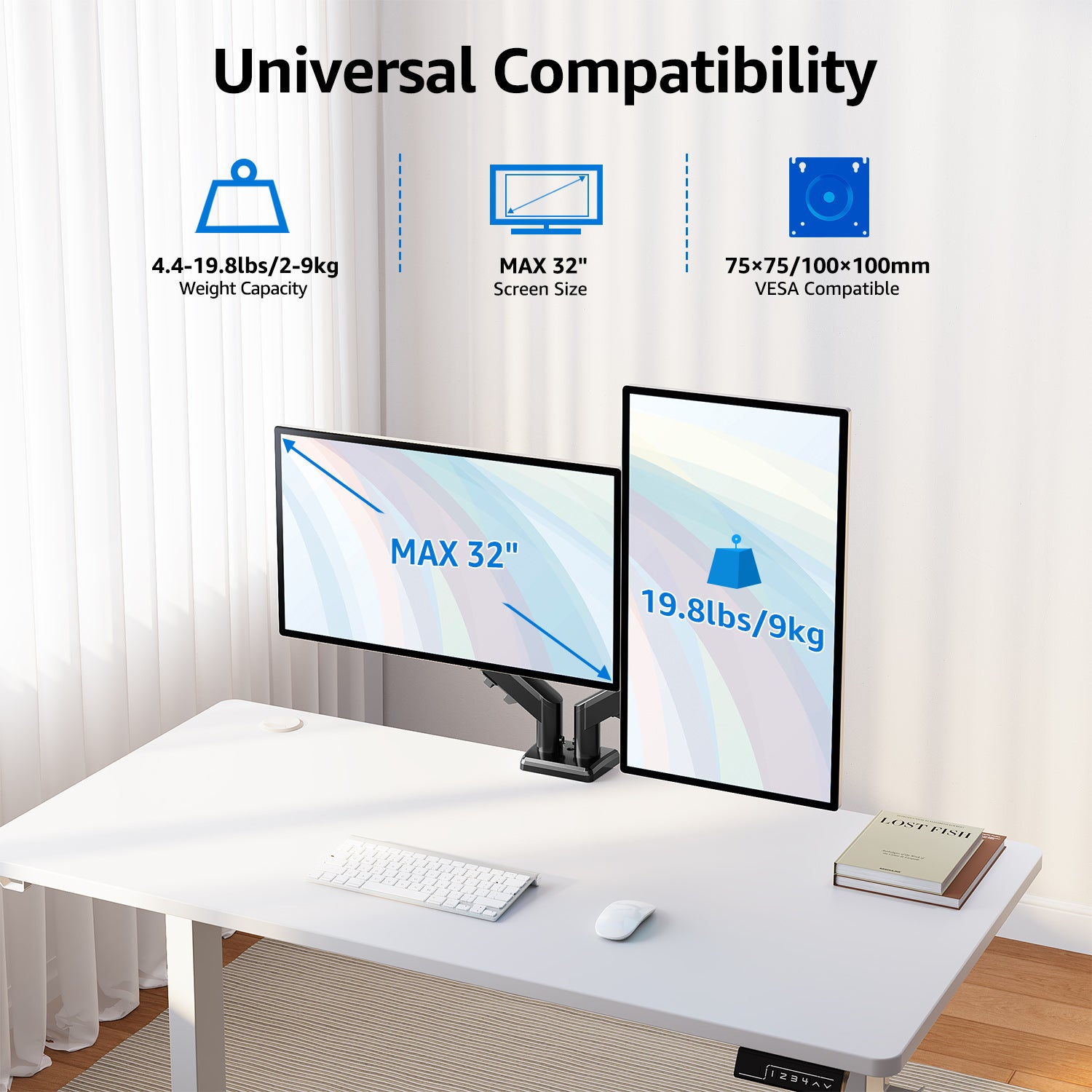 HOMOUNT Dual Monitor Mount for 13-32 inch Screens, Gas Spring Monitor Stand for 2 Monitor, Full Adjustable Monitors Desk Mount with C-Clamp＆Grommet Base, Each Arm Holds Max 22 lbs