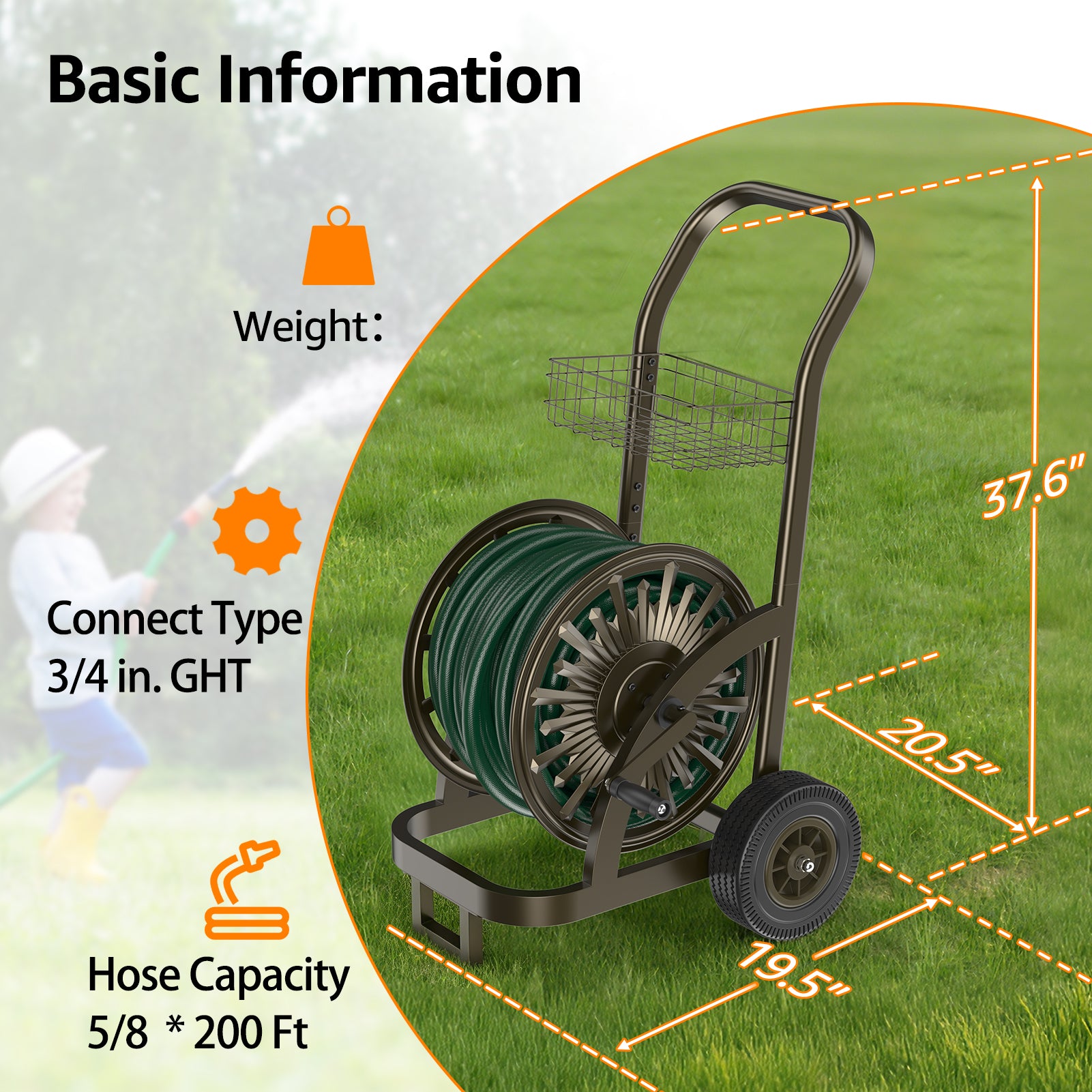 Outlandpro Garden Hose Reel Cart with Wheel, Hold up to 200 Ft of 5/8" Hose