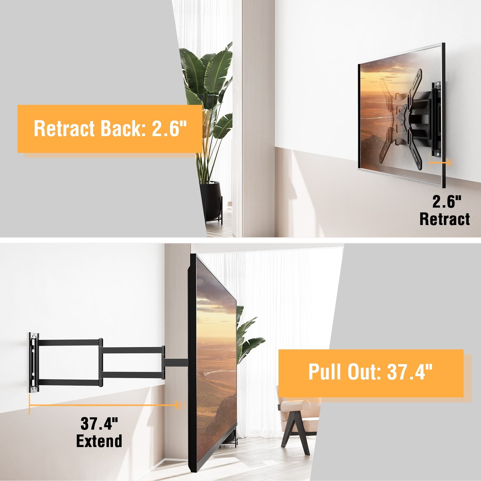 HOMOUNT 37.4 Inch Long Arm TV Wall Mount for 26-65 Inch TVs, TV Mount Swivel and Tilt, Full Motion Wall Mount TV Bracket, Max VESA 400x400mm, Holds up to 77 lbs