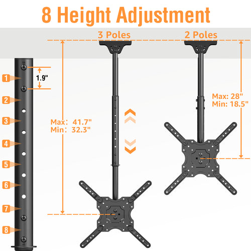HOMOUNT Ceiling TV Mount for 26"-65" TVs, Full Motion 8 Height Adjustable TV Wall Mount Bracket, Swivel and Tilt, Max VESA 400x400mm, Holds up to 99 lbs