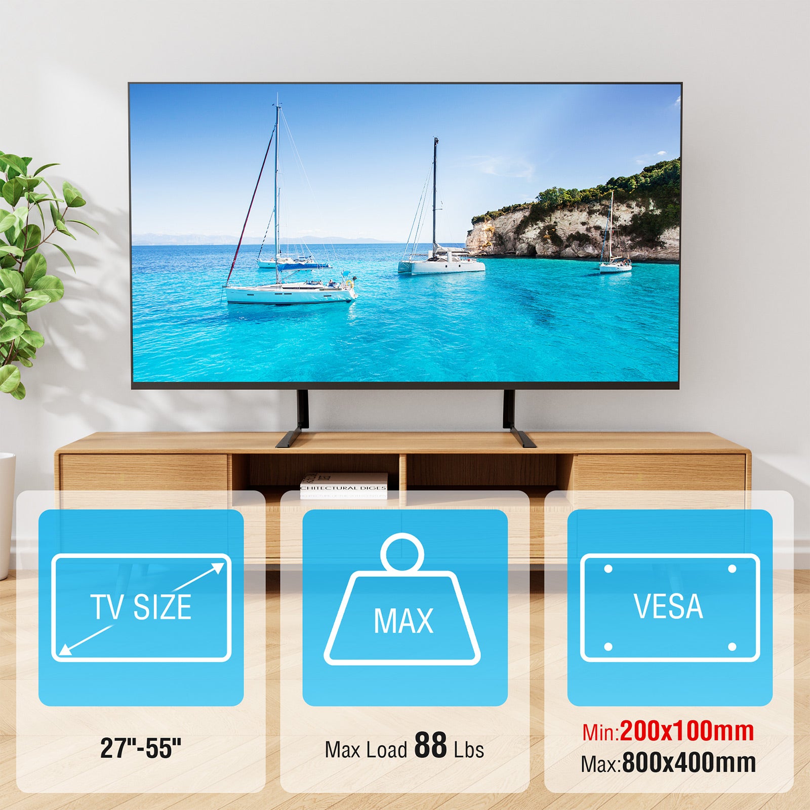 HOMOUNT Universal Table Top TV Stand for Most 27 to 55 inch TVs, Universal TV Leg Stand Holds up to 88 lbs, VESA up to 800x400mm