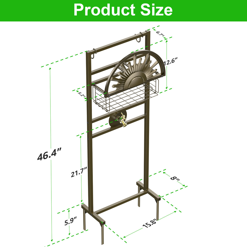 Outlandpro Bronze 150Ft Garden Hose Holder, Freestanding, Sturdy Metal with Storage Basket