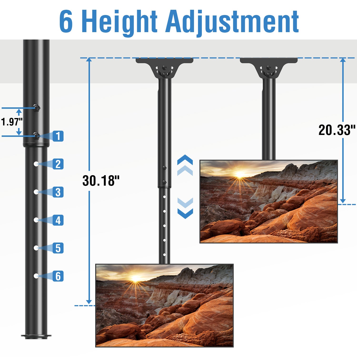 HOMOUNT Ceiling TV Mount for 26-65" TVs, Full Motion 6 Height Adjustable TV Wall Mount Bracket, Swivel and Tilt, Max VESA 400x400mm, Holds up to 99 lbs