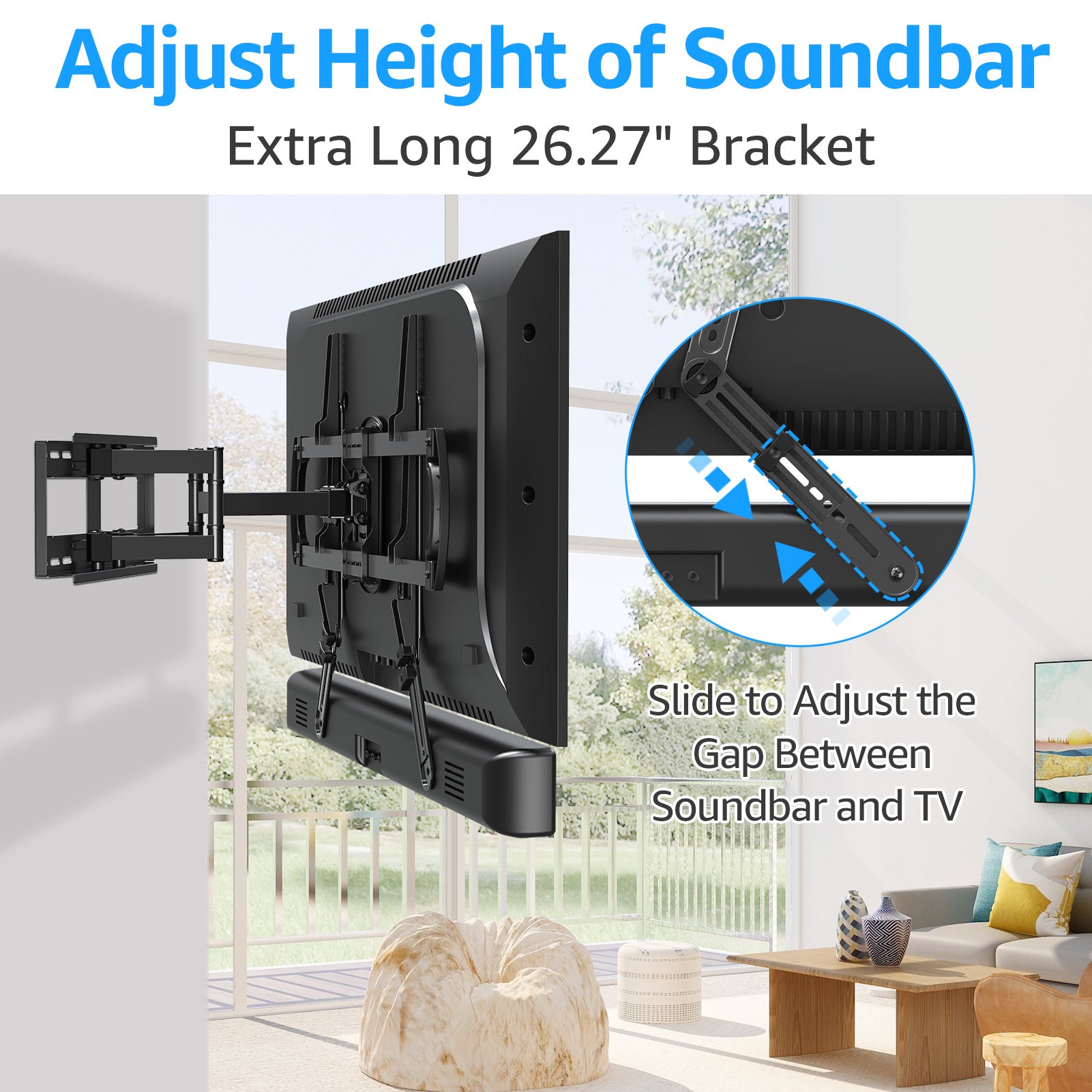 HOMOUNT Soundbar Mount, Sound Bar TV Bracket, for Mounting Above or Under TV, Fits Most Sound Bars Up to 15 Lbs, Tool-Free Knob Adjustable, with Extension Arms and L-Brackets