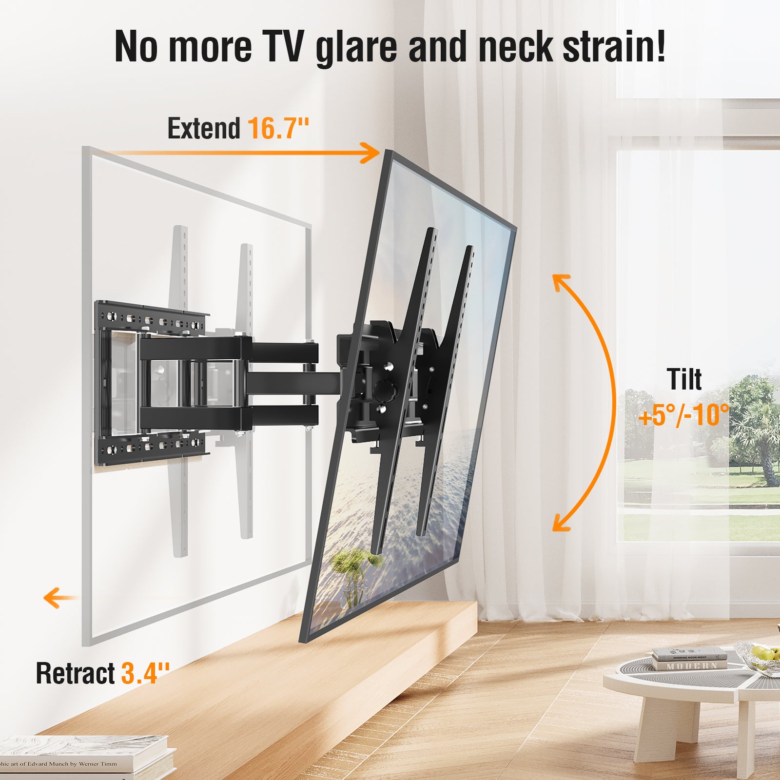 HOMOUNT Full Motion TV Wall Mount for Most 42-82 inch TVs, Wall Mount Bracket with Articulating Swivel and Tilt Fits 16" Stud, TV Mount Max VESA 600x400mm, Holds up to 100lbs