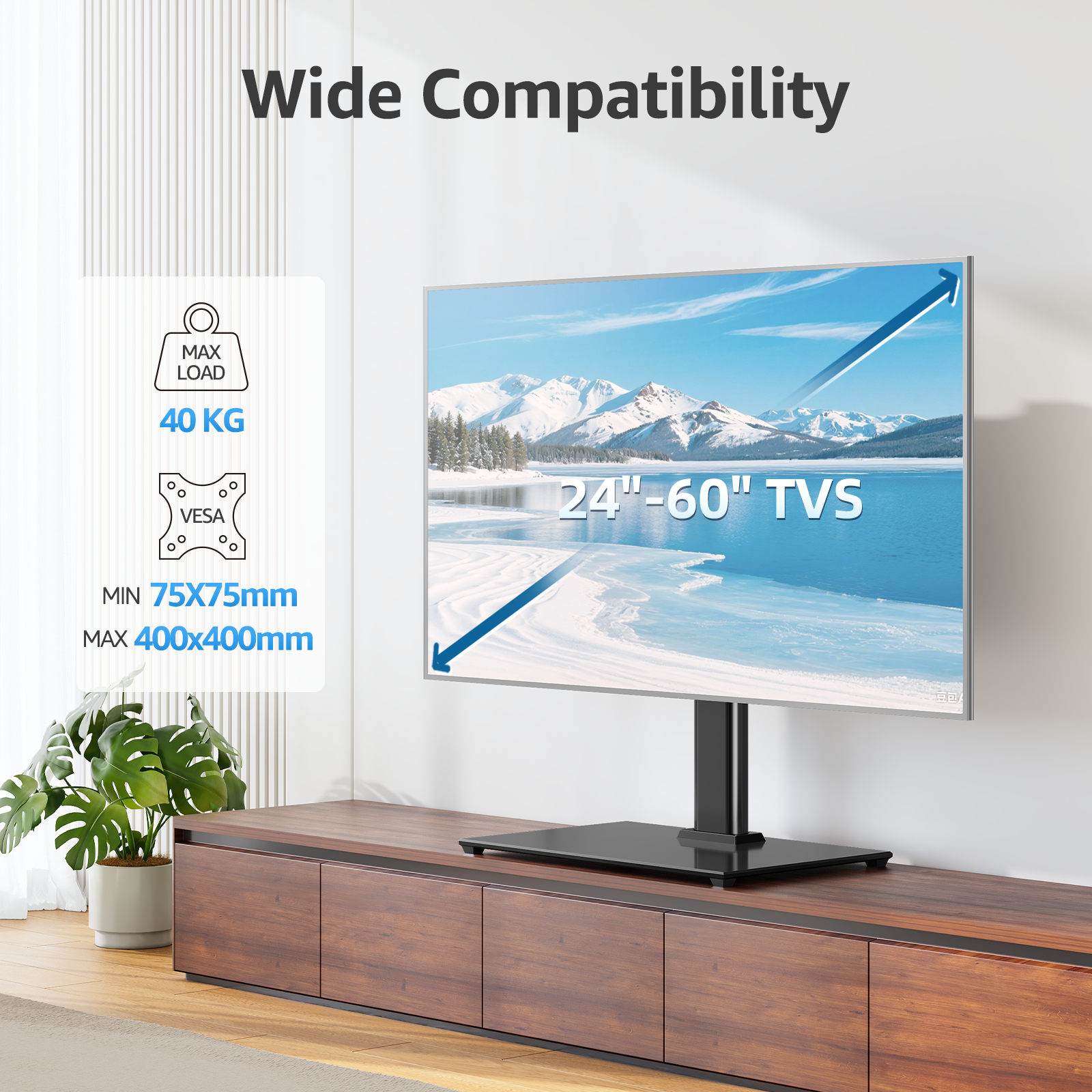 HOMOUNT Universal Tabletop TV Stand for 24-60 inch TVs, Height Adjustable TV Mount Stand with Tempered Glass Base, Max 400x400mm, Holds up to 88 lbs