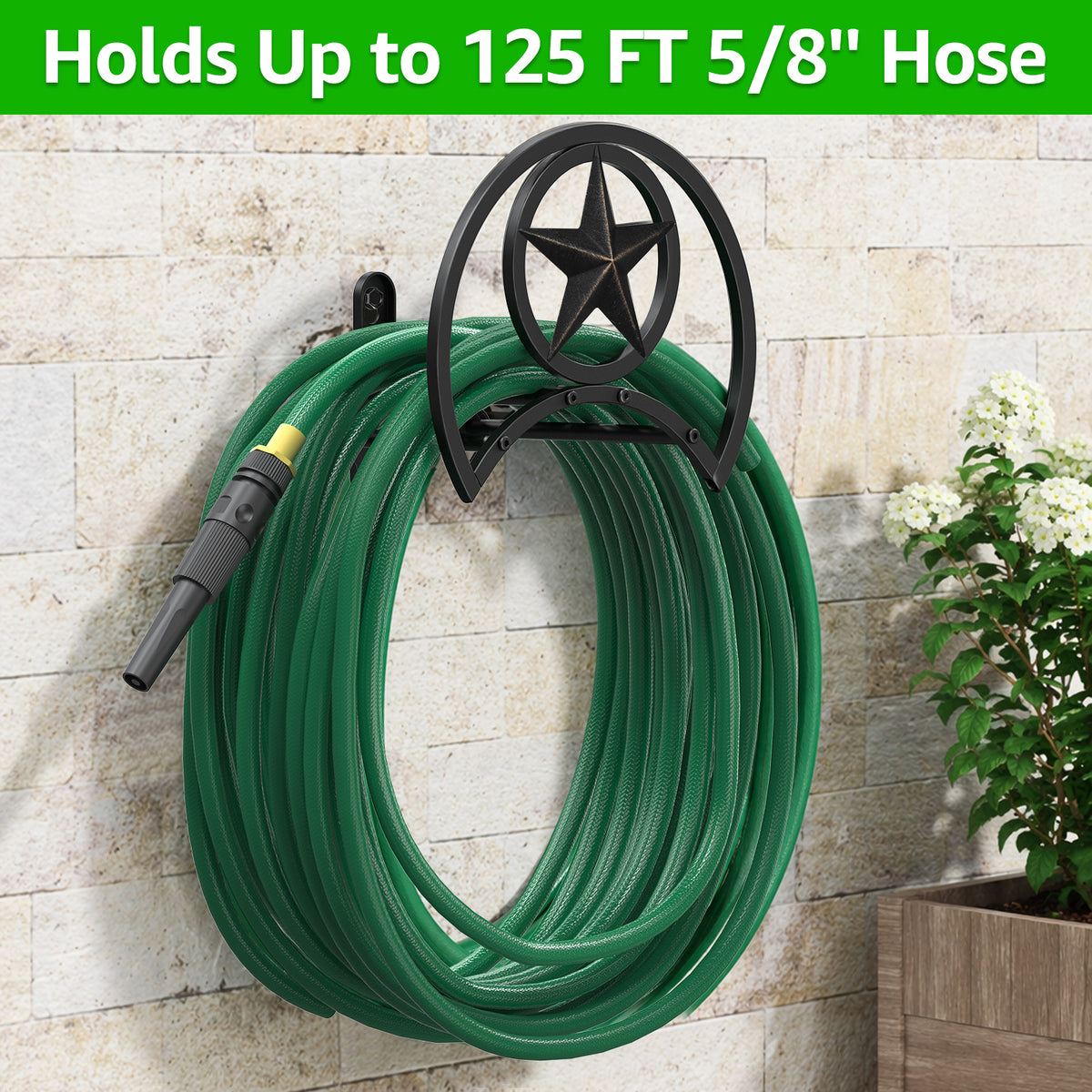 Outlandpro Garden Hose Holder 125Ft Wall-Mounted Hose Reel Decorative Star Durable Hose Hanger