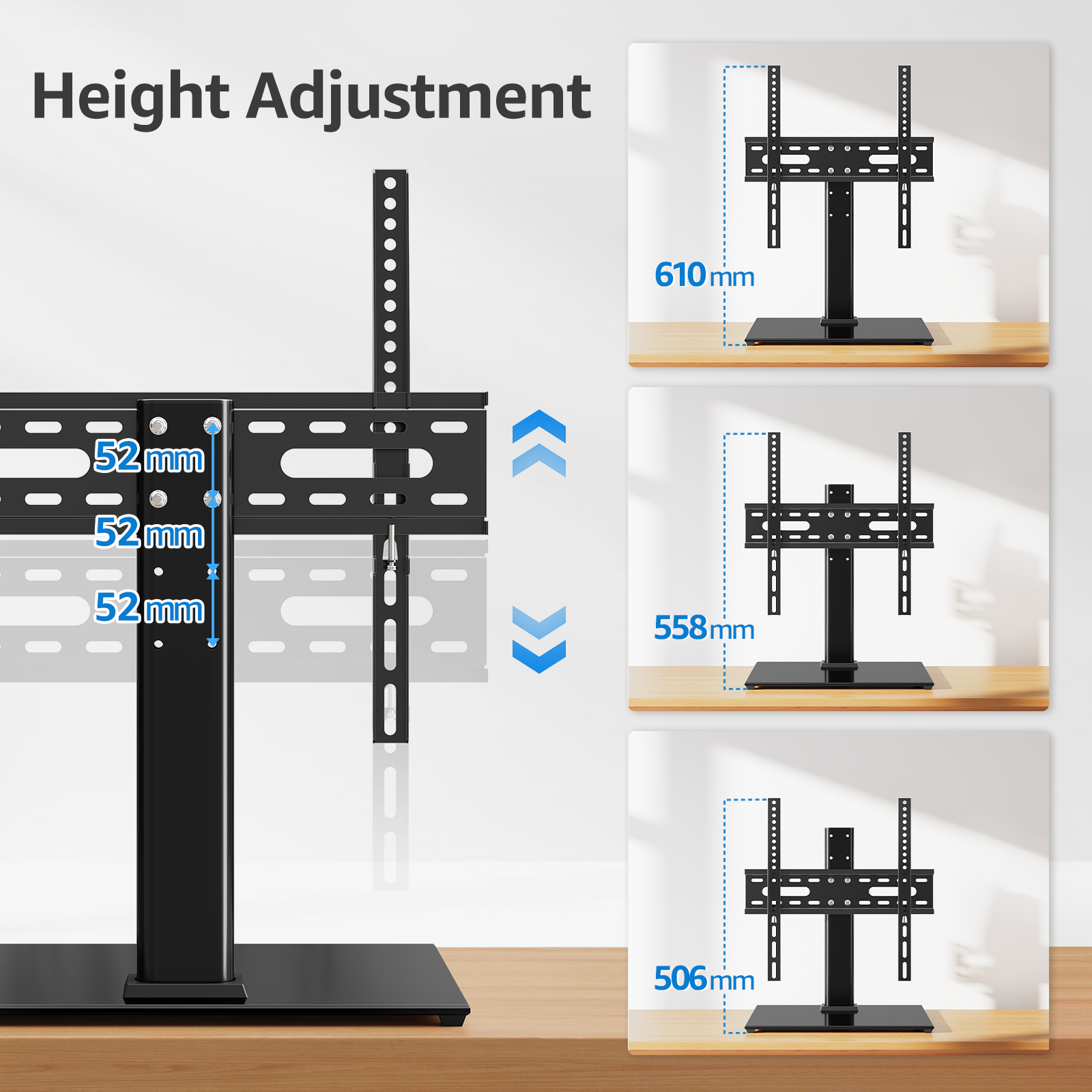 HOMOUNT Universal Tabletop TV Stand for 24-60 inch TVs, Height Adjustable TV Mount Stand with Tempered Glass Base, Max 400x400mm, Holds up to 88 lbs