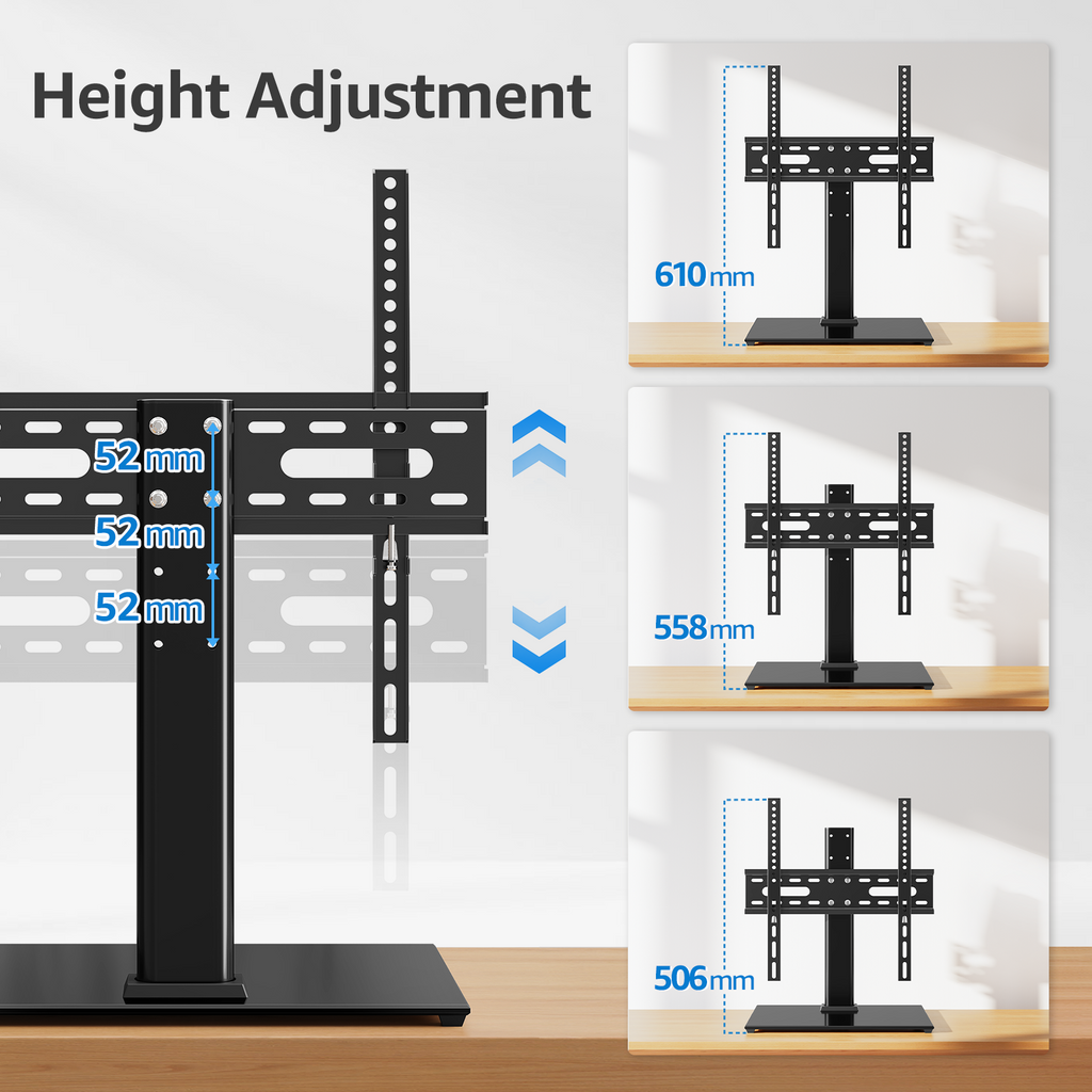 HOMOUNT Universal Tabletop TV Stand for 24-60 inch TVs, Height Adjustable TV Mount Stand with Tempered Glass Base, Max 400x400mm, Holds up to 88 lbs