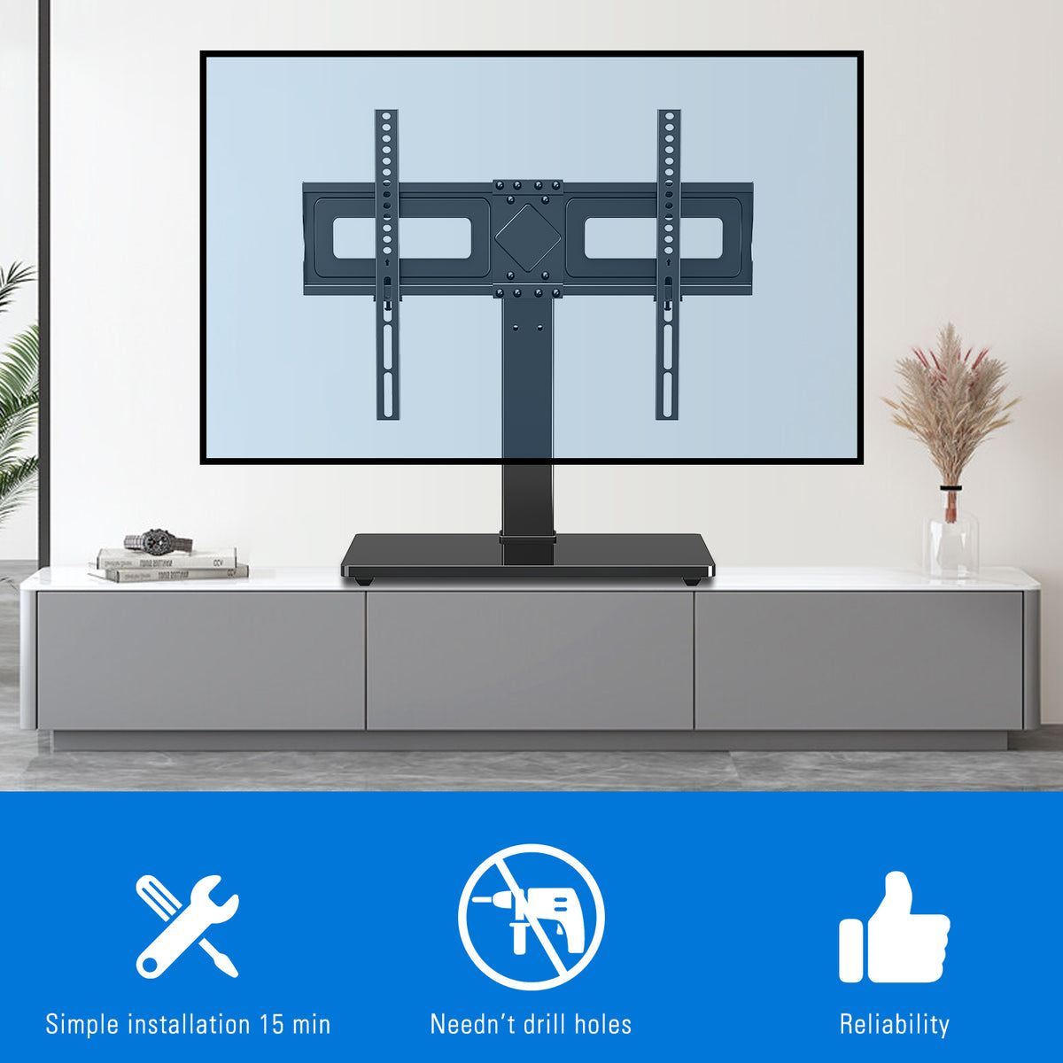 HOMOUNT Universal Table Top TV Stand for 37"-75" Flat Screen TVs, 9 Height Adjustable, Tilt, Swivel TV Base with Tempered Glass Base,TV Mount Hold up to 88lbs