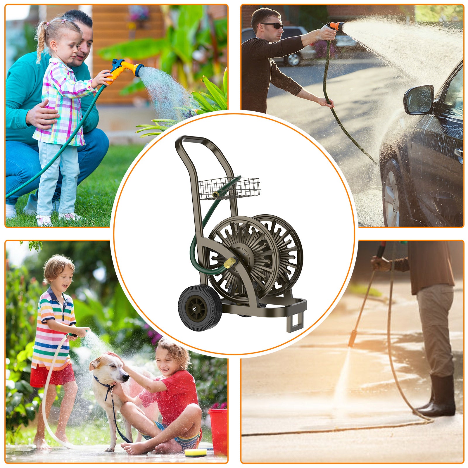 Outlandpro Garden Hose Reel Cart with Wheel, Hold up to 200 Ft of 5/8" Hose