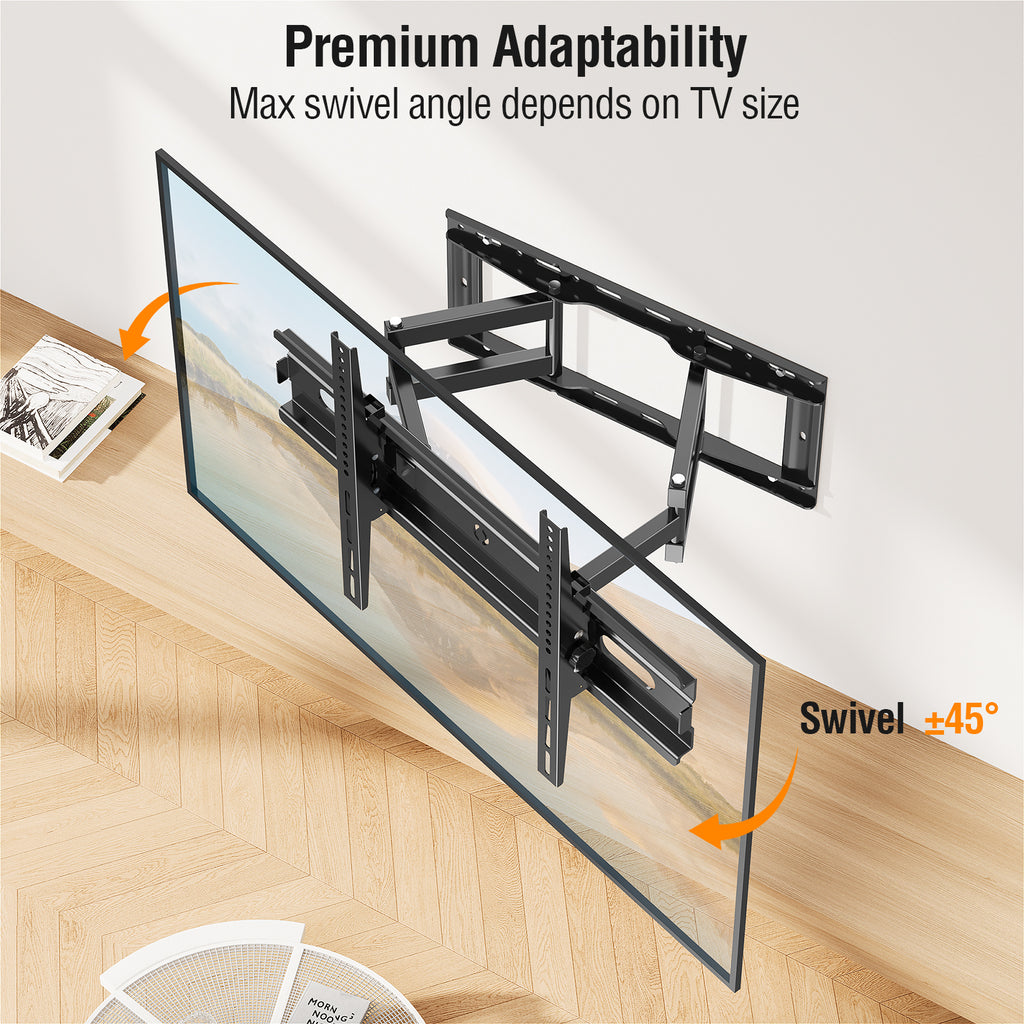 HOMOUNT Full Motion TV Wall Mount for Most 42-82 inch TVs, Wall Mount Bracket with Articulating Swivel and Tilt Fits 16" Stud, TV Mount Max VESA 600x400mm, Holds up to 100lbs