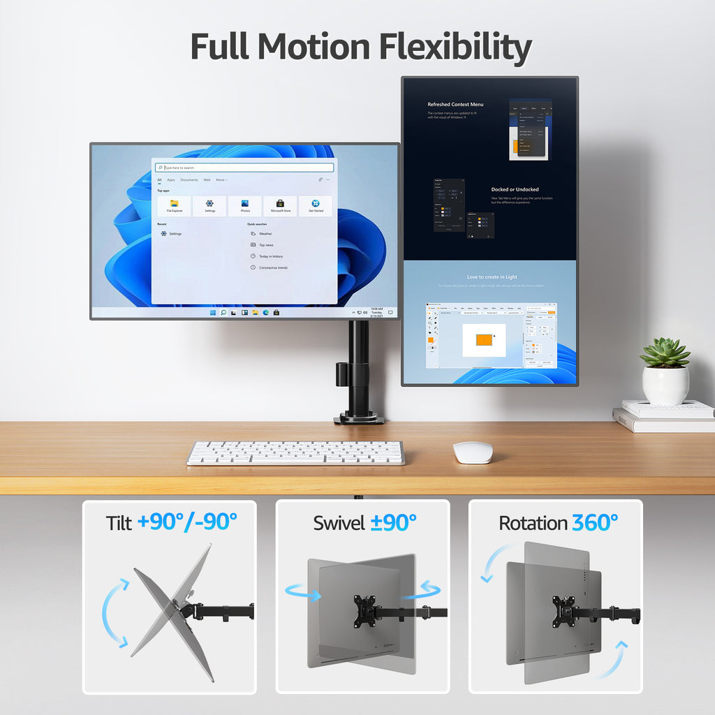 HOMOUNT Dual Monitor Desk Mount for Max 32 Inch, Adjustable Dual Monitor Arm for 2 LCD Screens, Monitor Stand with C-Clamp and Grommet Base, VESA 75x75 /100x100mm, up to 17.6lbs