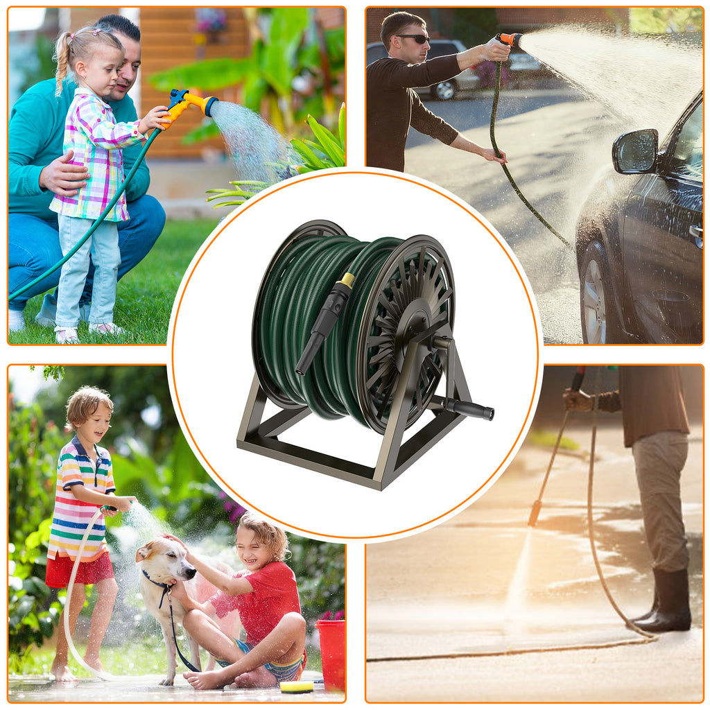 Outlandpro Garden Wall/Floor Mount Hose Reel, Decorative Hose Reel, Garden Heavy-Duty Water Hose Holde, Holds 200-Feet of 5/8-Inch Hose
