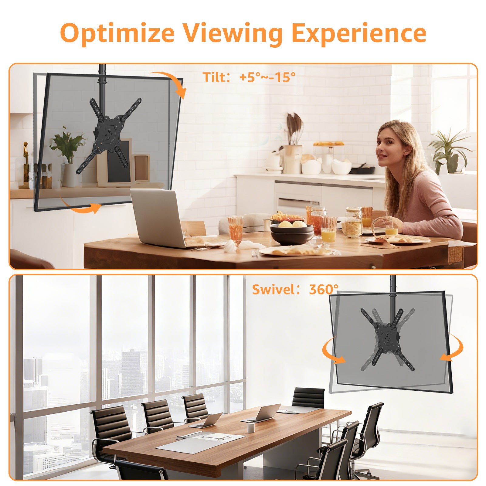 HOMOUNT Ceiling TV Mount for 26"-65" TVs, Full Motion 8 Height Adjustable TV Wall Mount Bracket, Swivel and Tilt, Max VESA 400x400mm, Holds up to 99 lbs