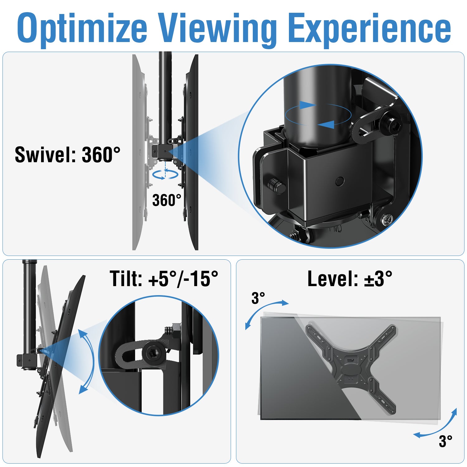 HOMOUNT Ceiling TV Mount for 26-65" TVs, Full Motion 6 Height Adjustable TV Wall Mount Bracket, Swivel and Tilt, Max VESA 400x400mm, Holds up to 99 lbs