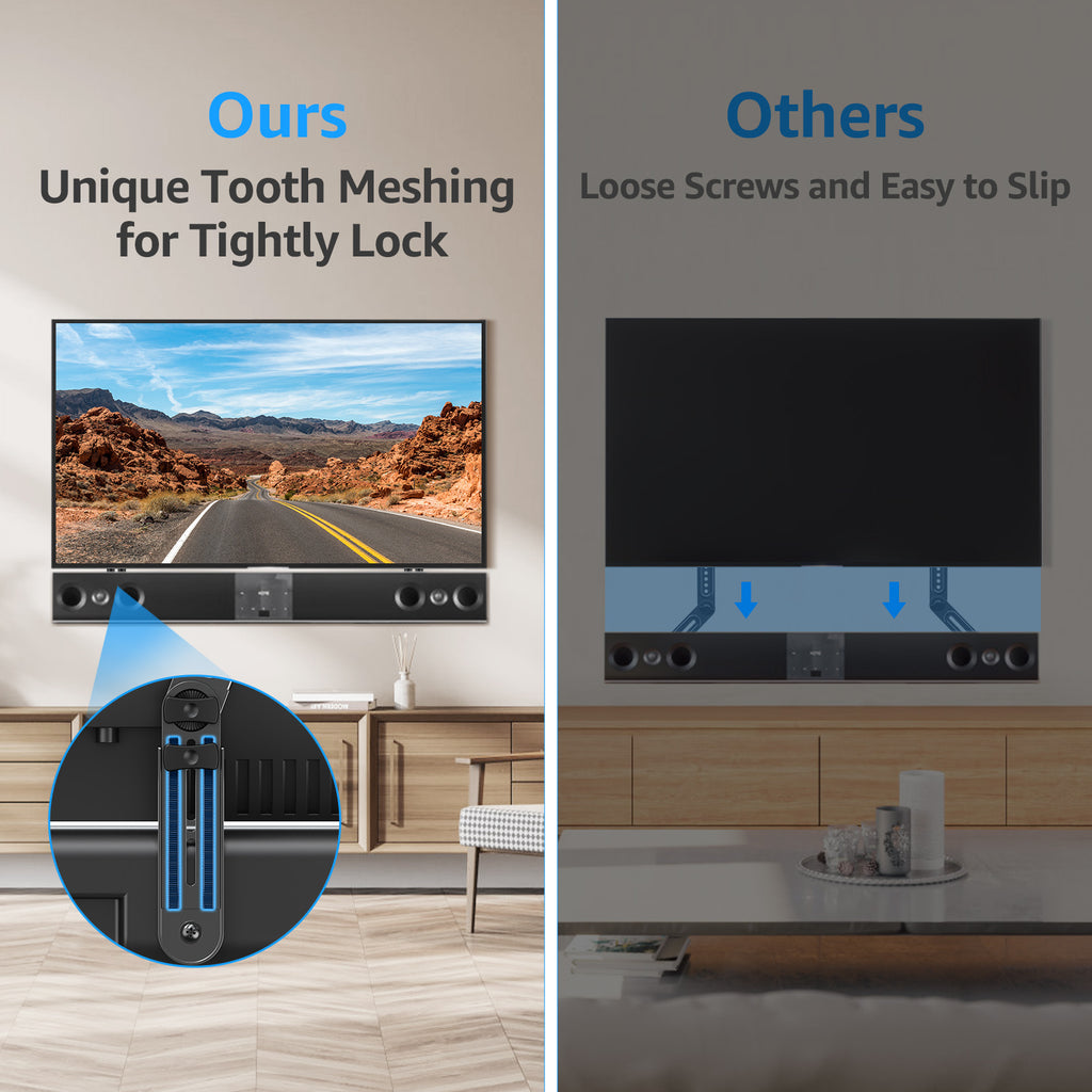 HOMOUNT Soundbar Mount, Sound Bar TV Bracket, for Mounting Above or Under TV, Fits Most Sound Bars Up to 15 Lbs, Tool-Free Knob Adjustable, with Extension Arms and L-Brackets