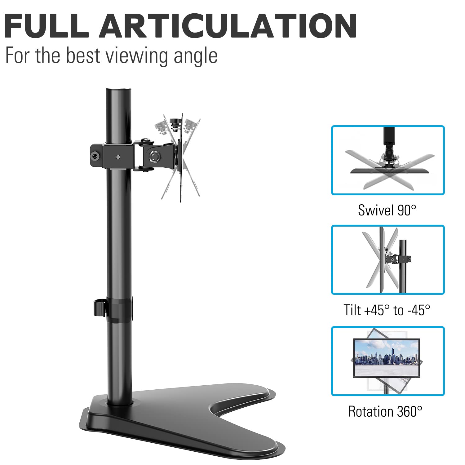 HOMOUNT Single Monitor Stands Fits 13'' to 32'' Computer Screen, Freestanding VESA Monitor Desk Mount, Max VESA 75x75 100x100, up to 17.6lbs