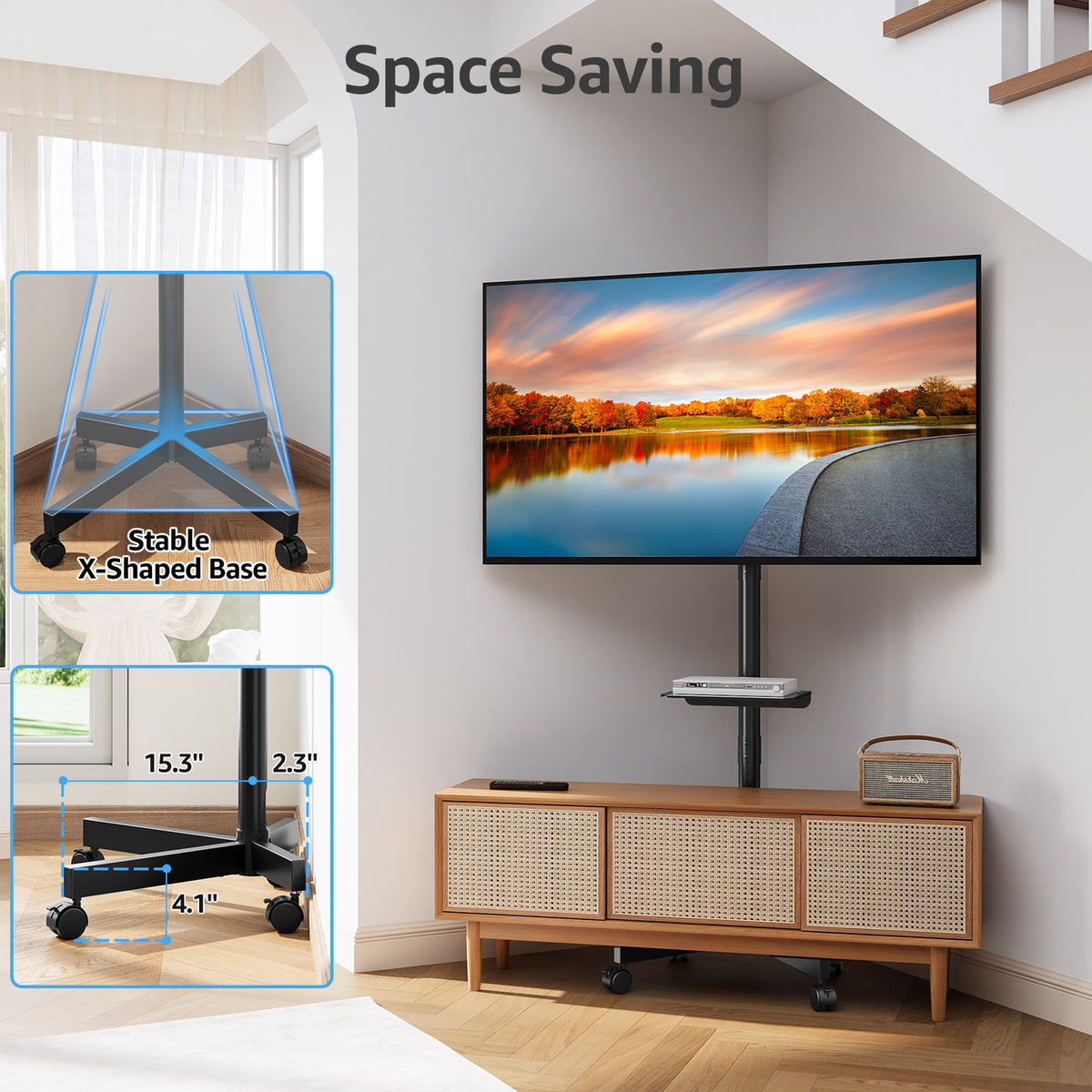 HOMOUNT Mobile TV Stand,Rolling TV Cart for 24-60" TVs, Portable TV Floor Stand with Wheels,Adjustable Shelf & Tilt,Max VESA 400x400mm,up to 77 lbs