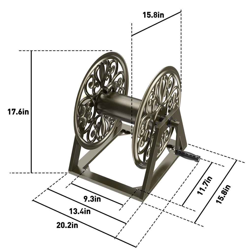Outlandpro Garden Wall/Floor Mount Hose Reel, Decorative Hose Reel Holds 200-Feet of 5/8-Inch Hose
