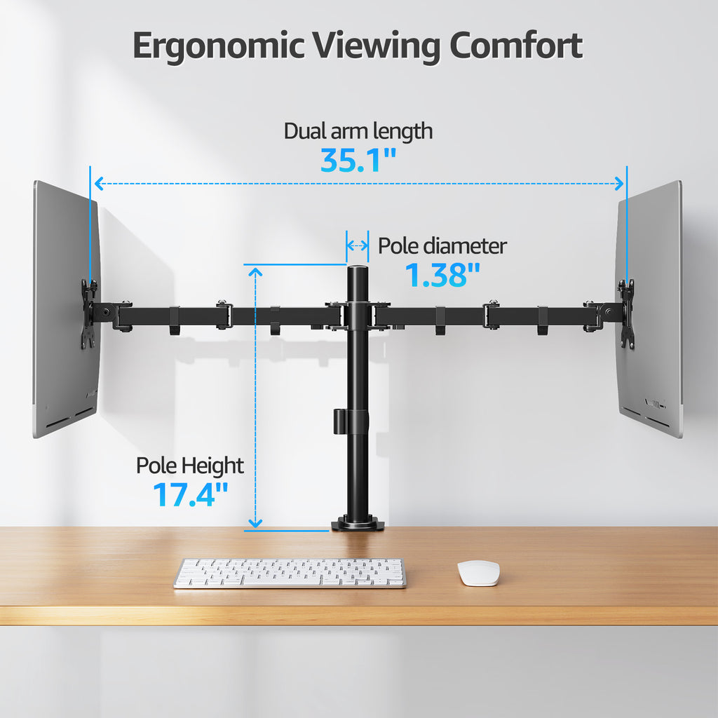 HOMOUNT Dual Monitor Desk Mount for Max 32 Inch, Adjustable Dual Monitor Arm for 2 LCD Screens, Monitor Stand with C-Clamp and Grommet Base, VESA 75x75 /100x100mm, up to 17.6lbs